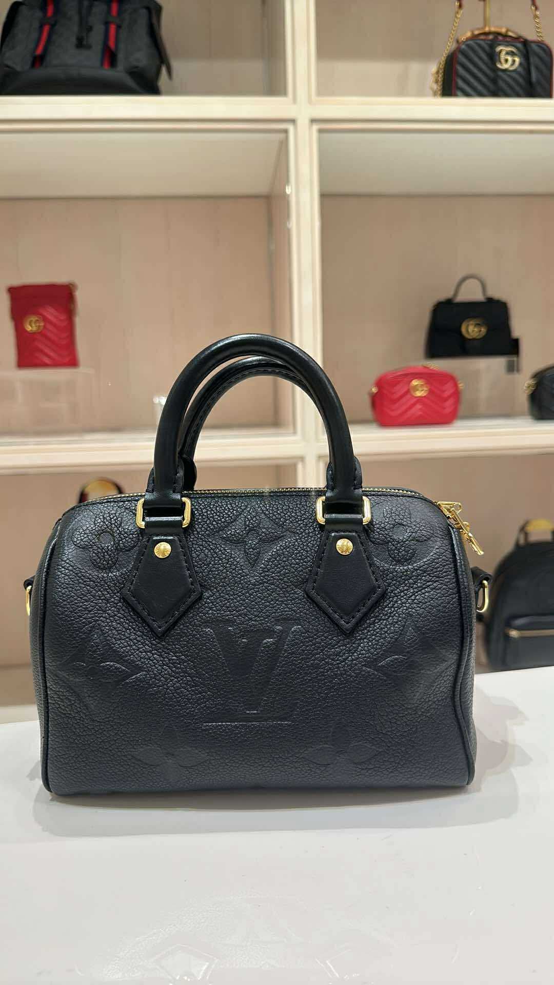 Louis Vuitton Monogram Empreinte Speedy Bandouliere 20 Handbag Black