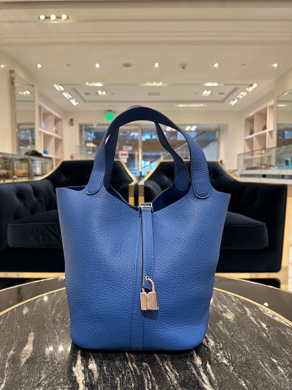 Hermes Taurillon Clemence Picotin Lock 22 Bleu SHW