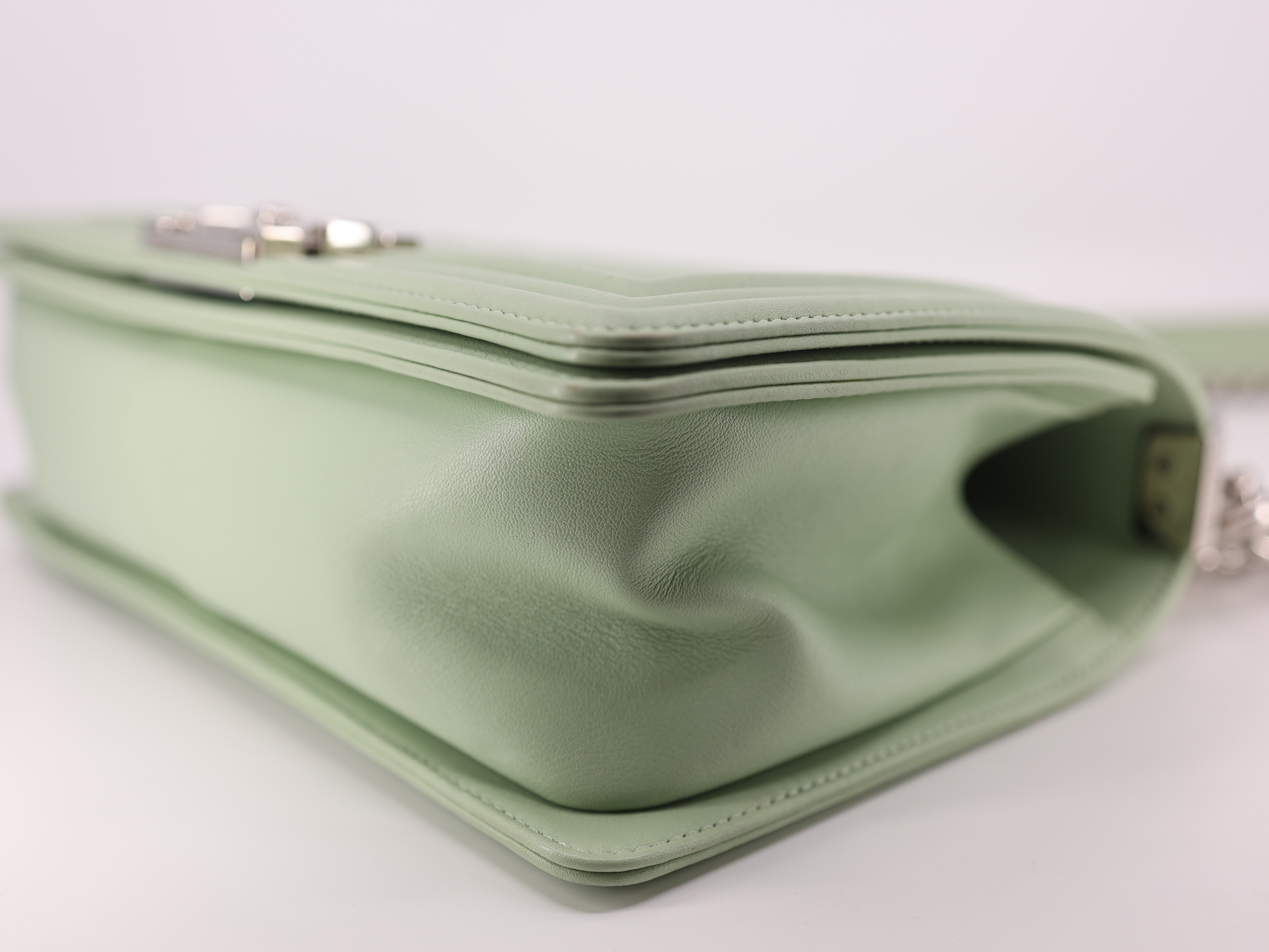 Chanel Calfskin Chevron Quilted Medium Boy Flap Light Green
