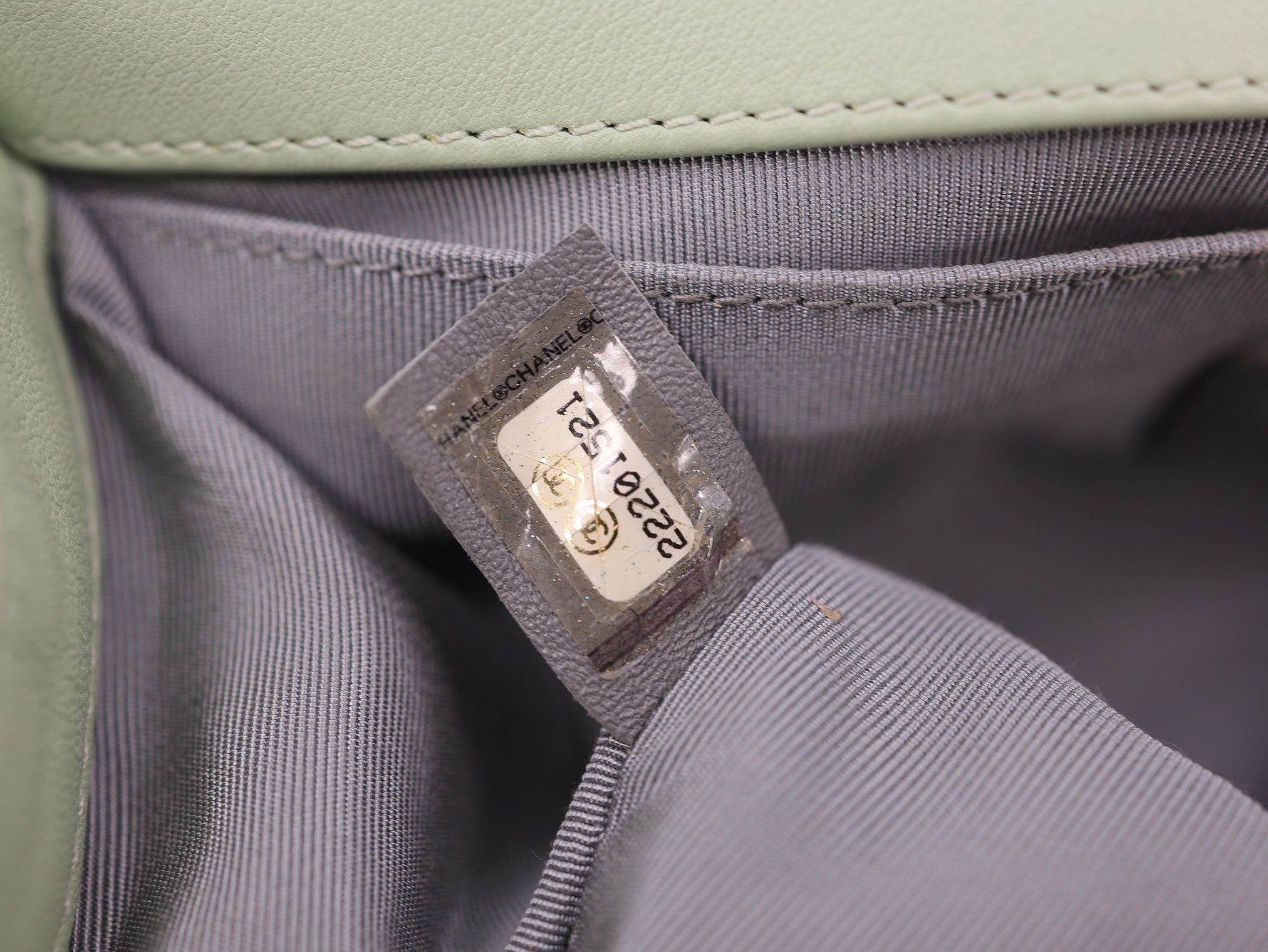 Chanel Calfskin Chevron Quilted Medium Boy Flap Light Green