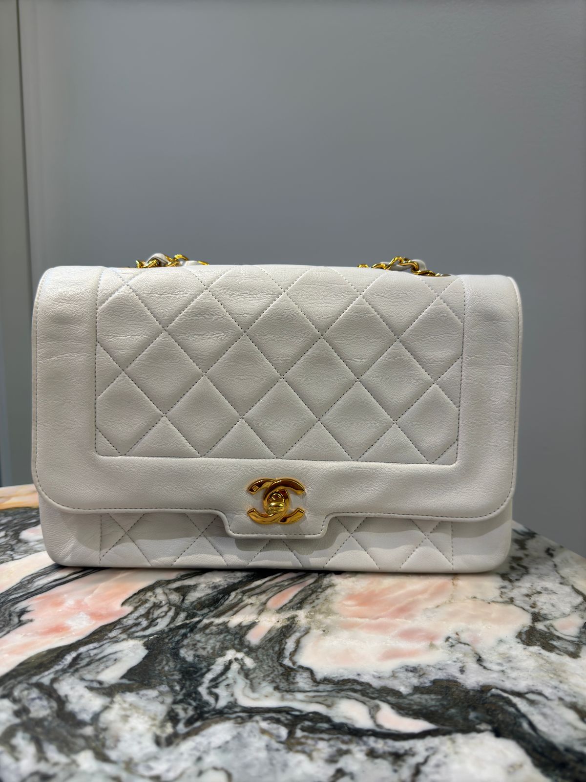 Chanel Diana Flap Chain 24k Shoulder White