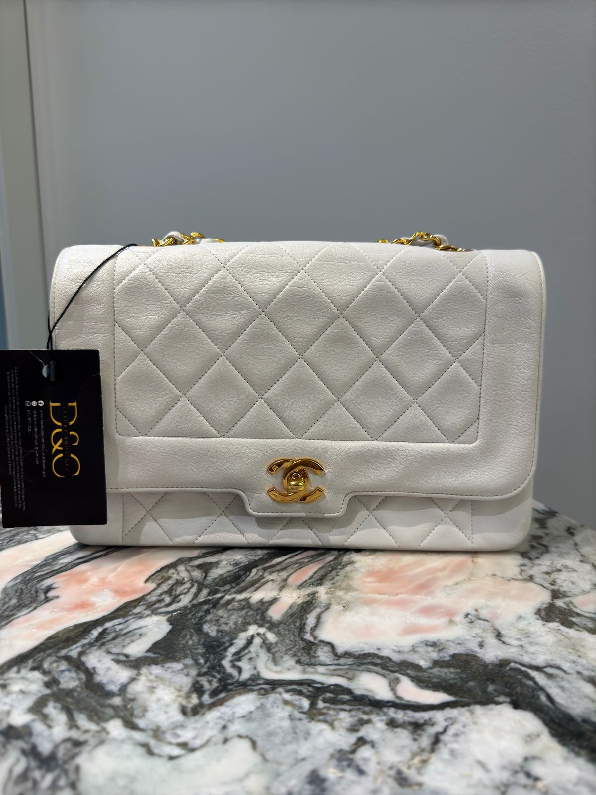 Chanel Diana Flap Chain 24k Shoulder White