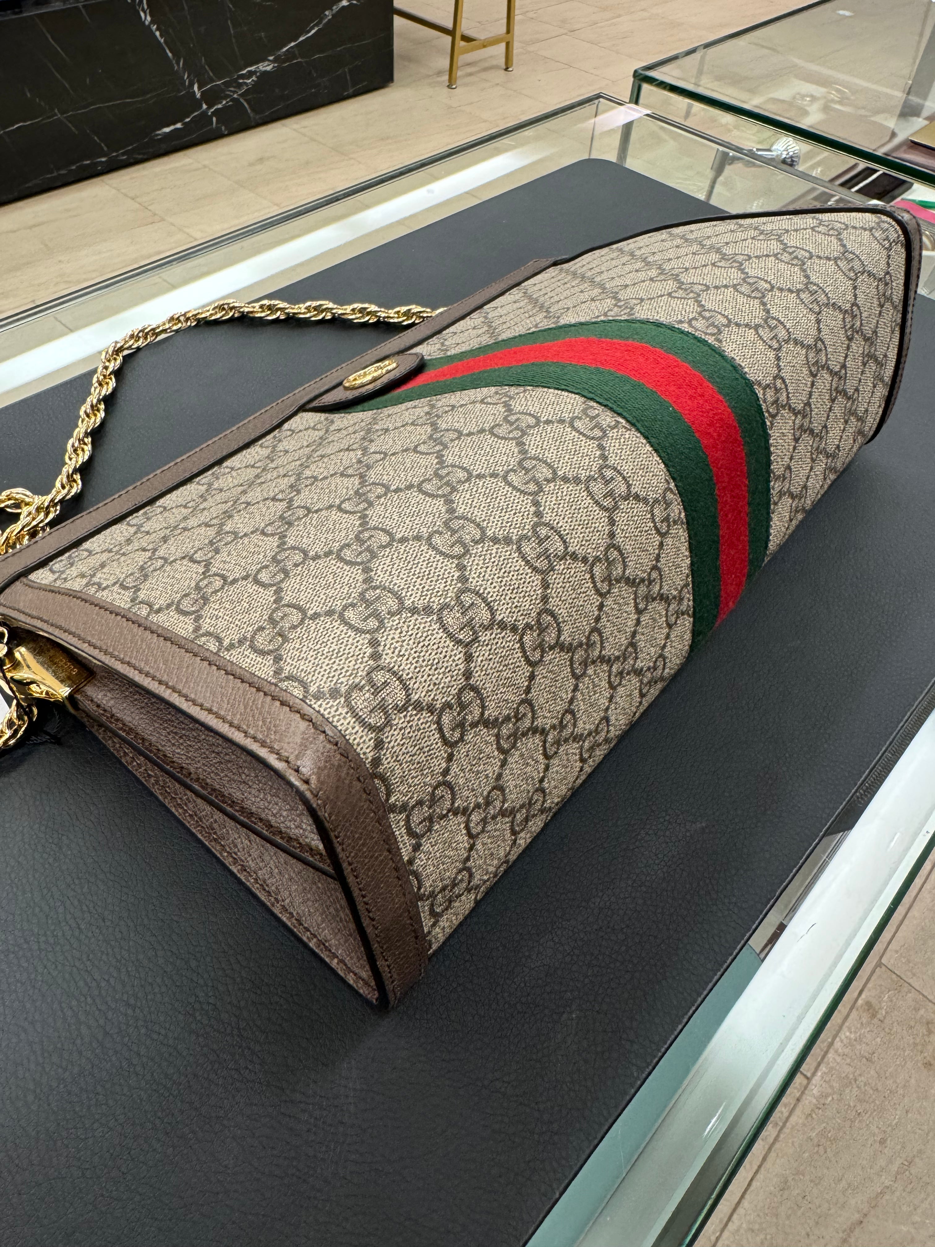 Gucci GG Supreme Monogram Web Small Ophidia Chain Shoulder Bag Brown
