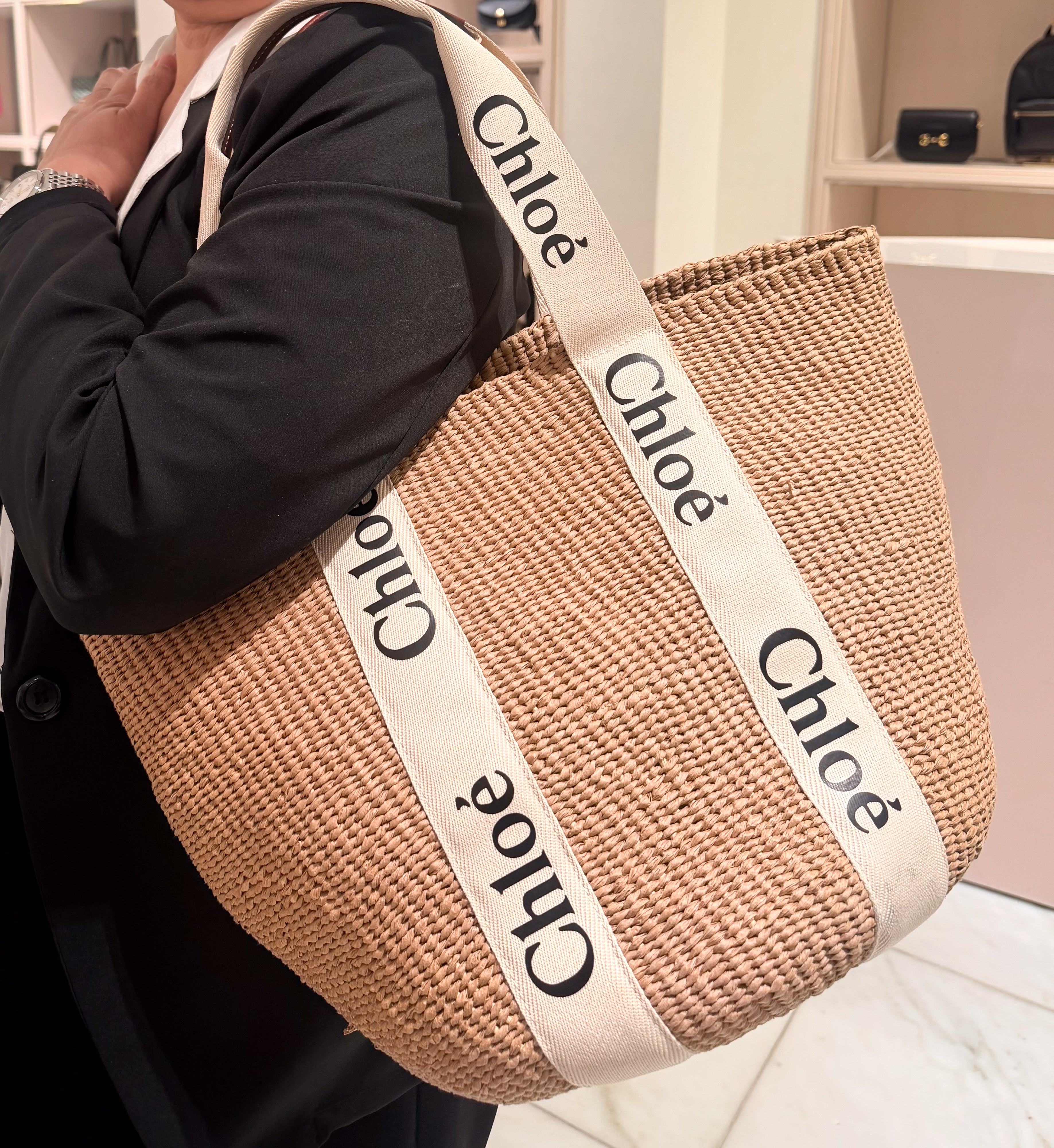 Chloe large Woody logo-strap tote bag