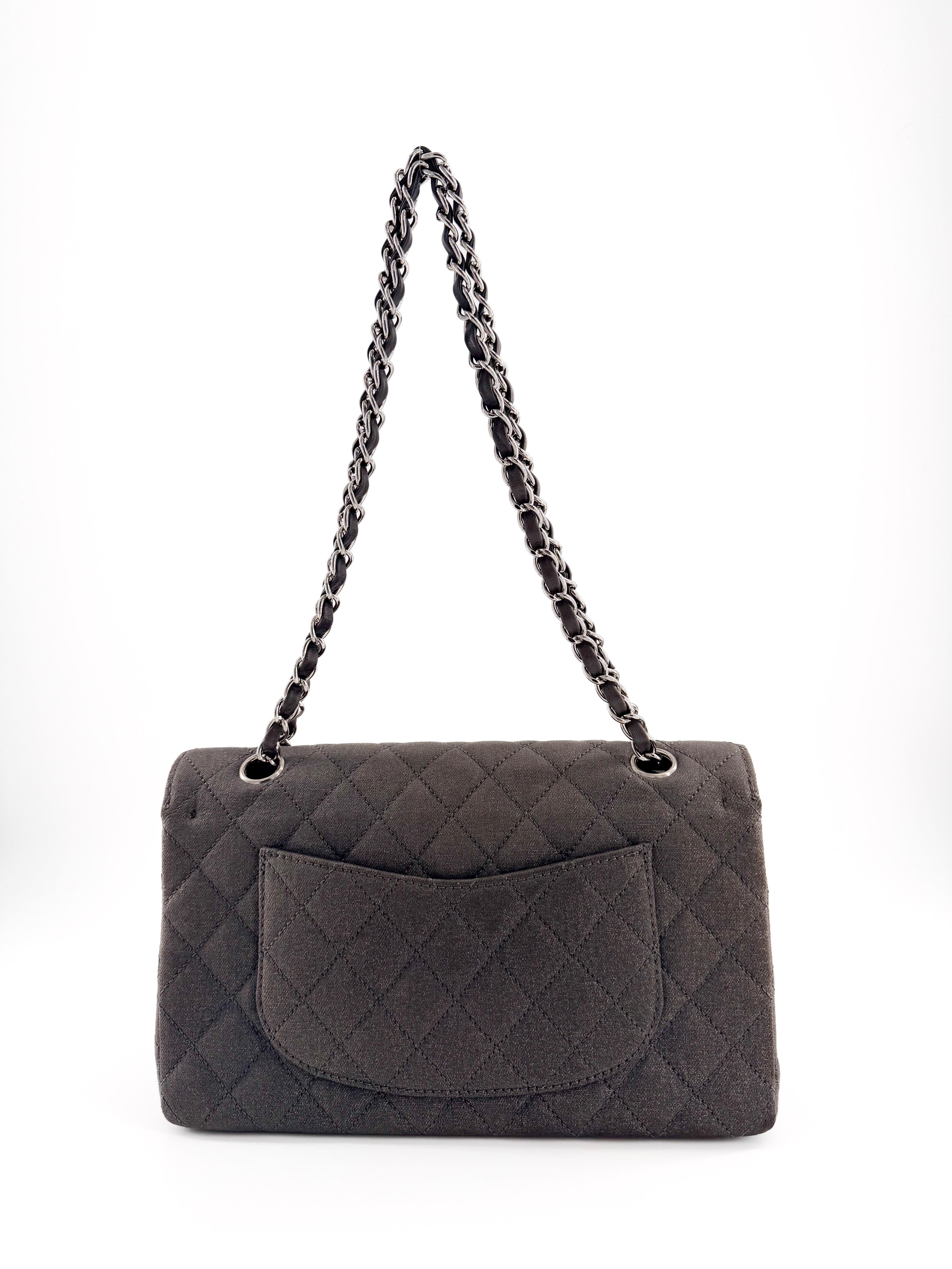 Chanel Medium Denim Classic Double Flap Bag Grey Glitter