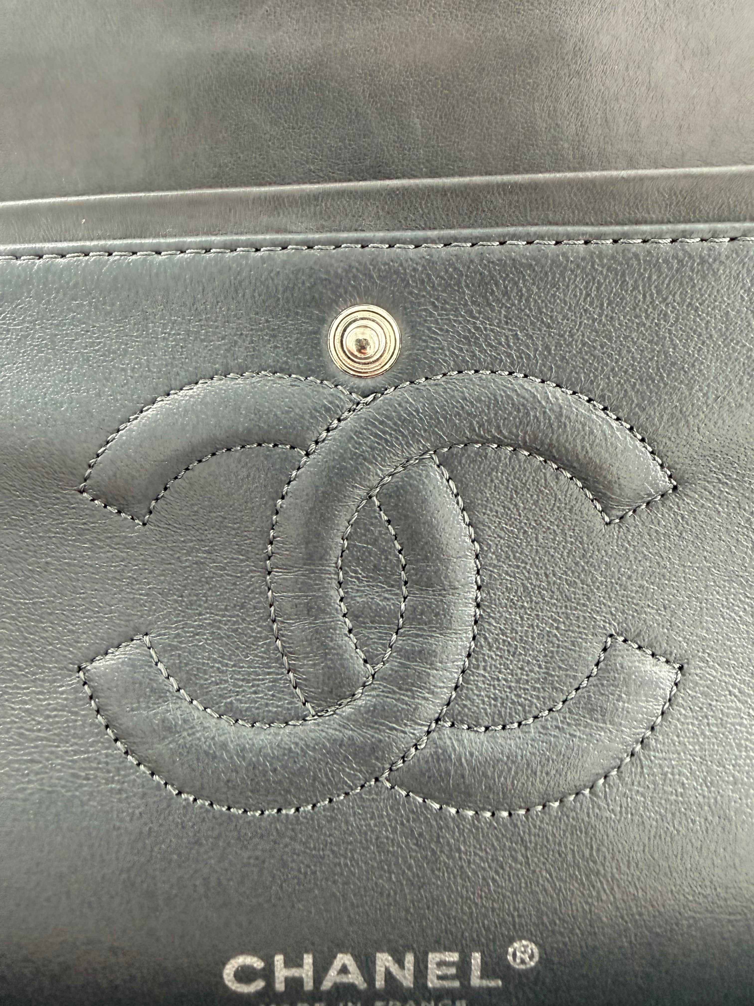 Chanel Medium Denim Classic Double Flap Bag Grey Glitter