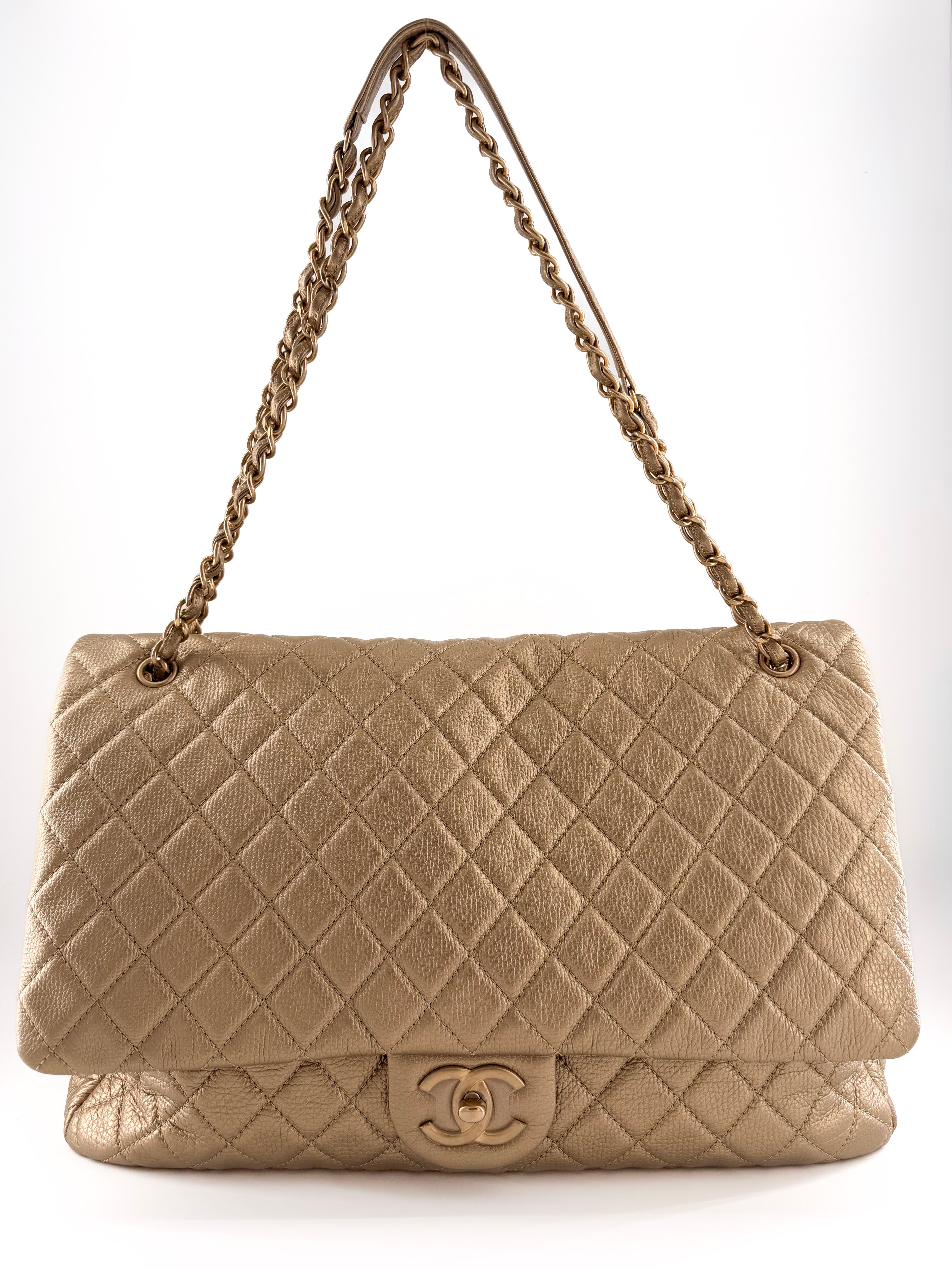 Chanel Classic Metallic Gold Calfskin Quilted XXL Flap Bag