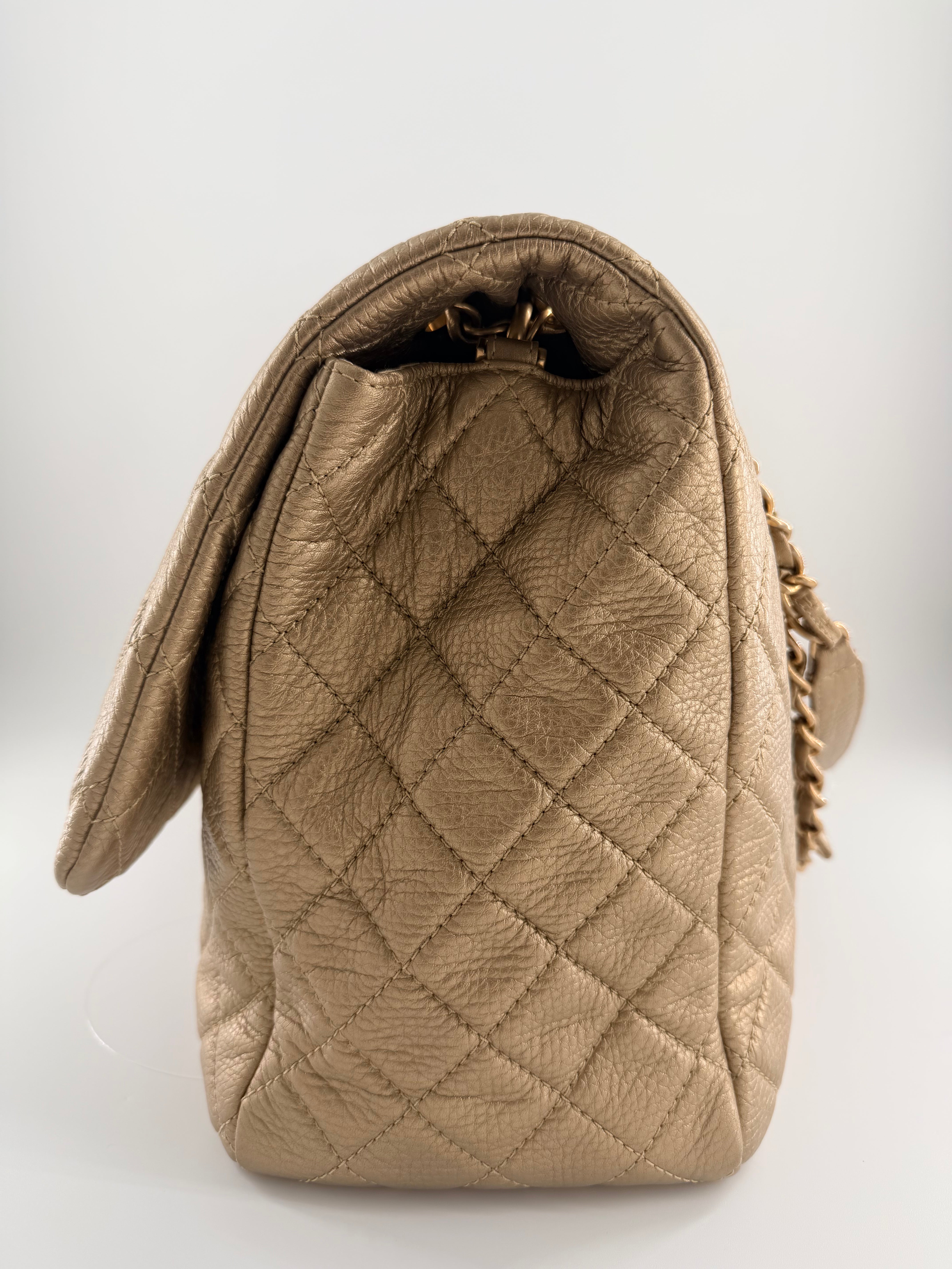 Chanel Classic Metallic Gold Calfskin Quilted XXL Flap Bag