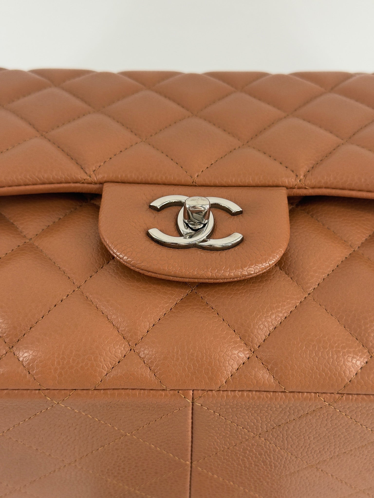 Chanel Jumbo Quilted Caviar Double Flap in Caramel SHW