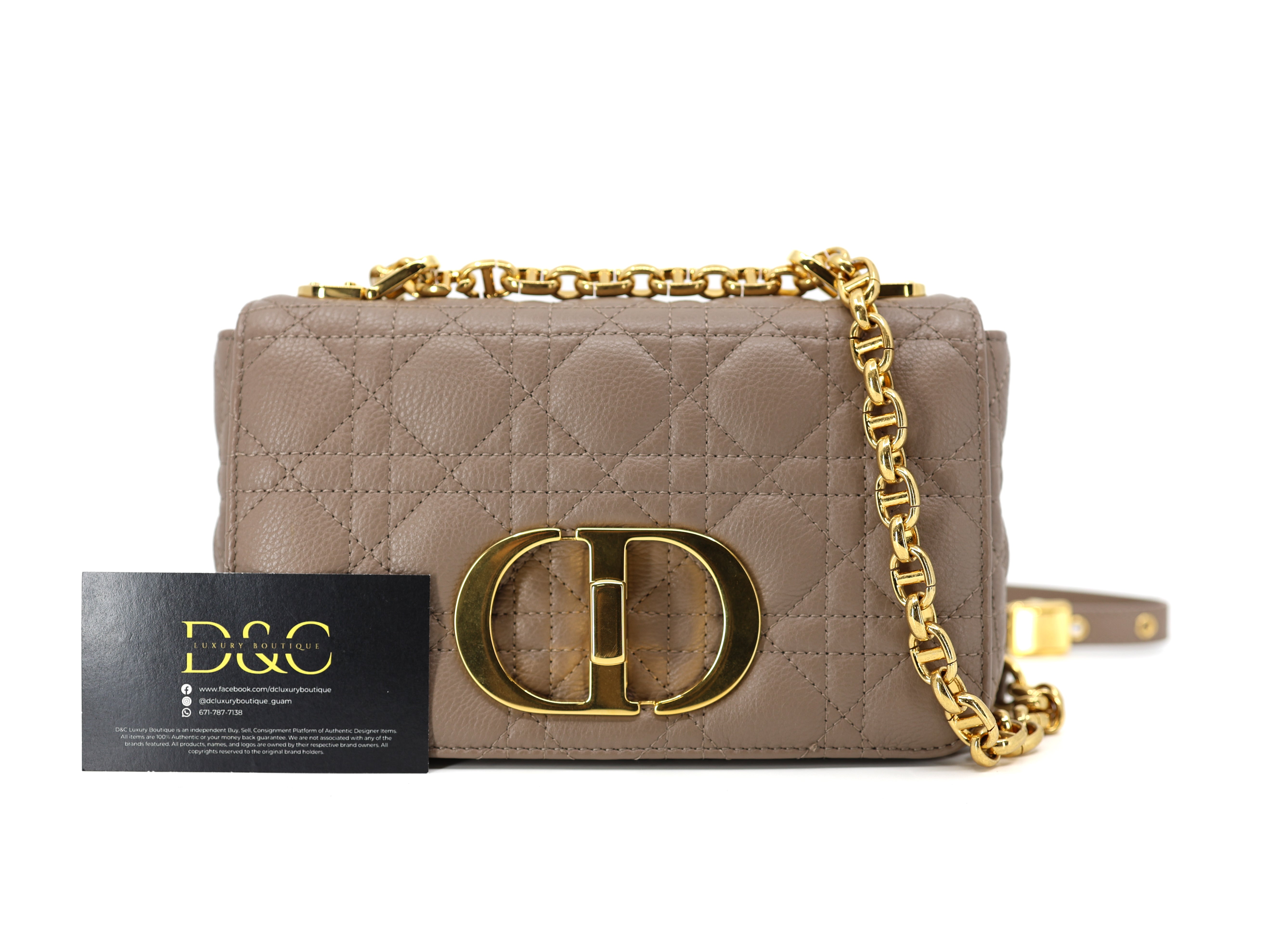 Christian Dior Caro Bag Taupe Calfskin Cannage Small