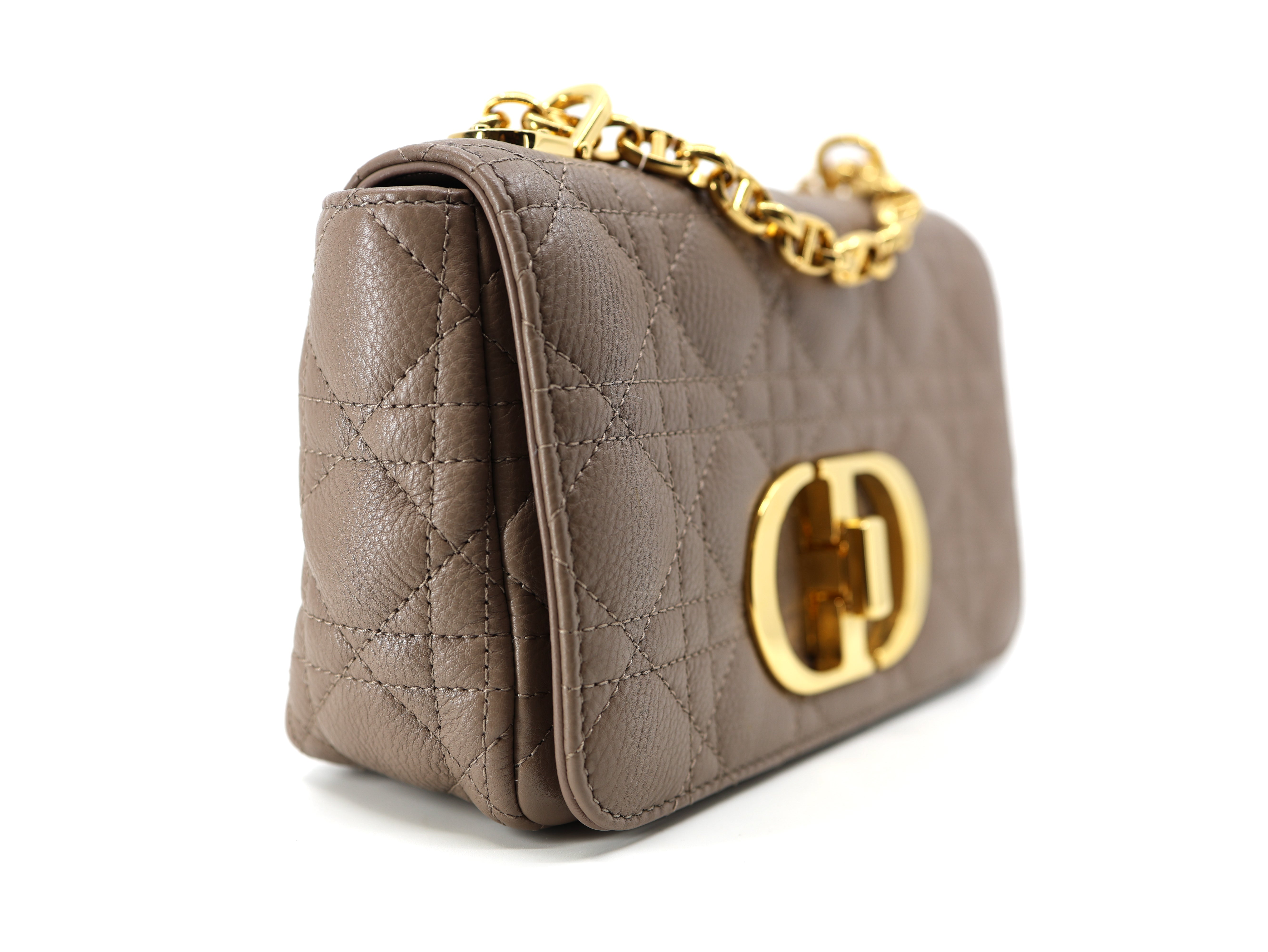 Christian Dior Caro Bag Taupe Calfskin Cannage Small