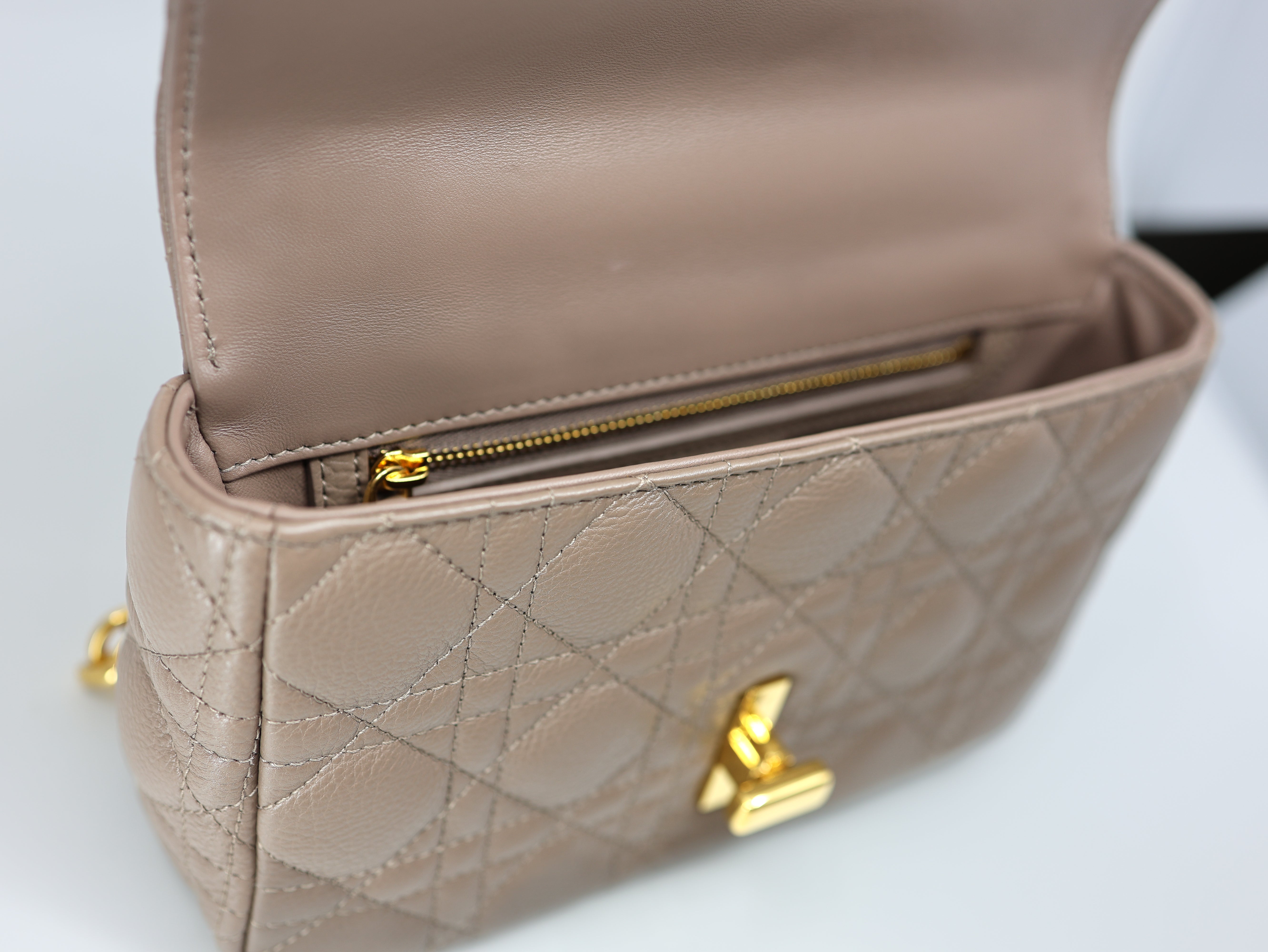 Christian Dior Caro Bag Taupe Calfskin Cannage Small