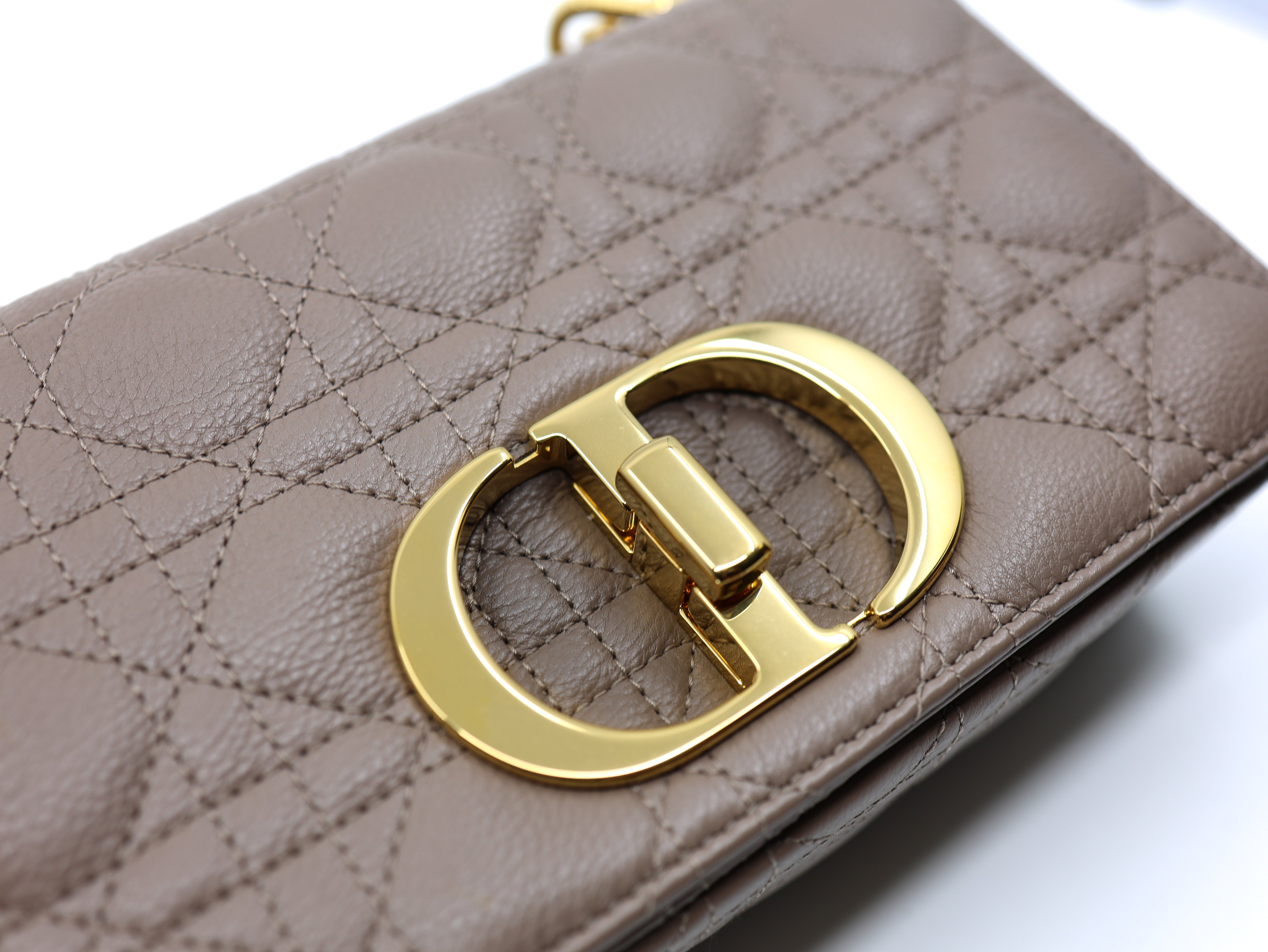 Christian Dior Caro Bag Taupe Calfskin Cannage Small