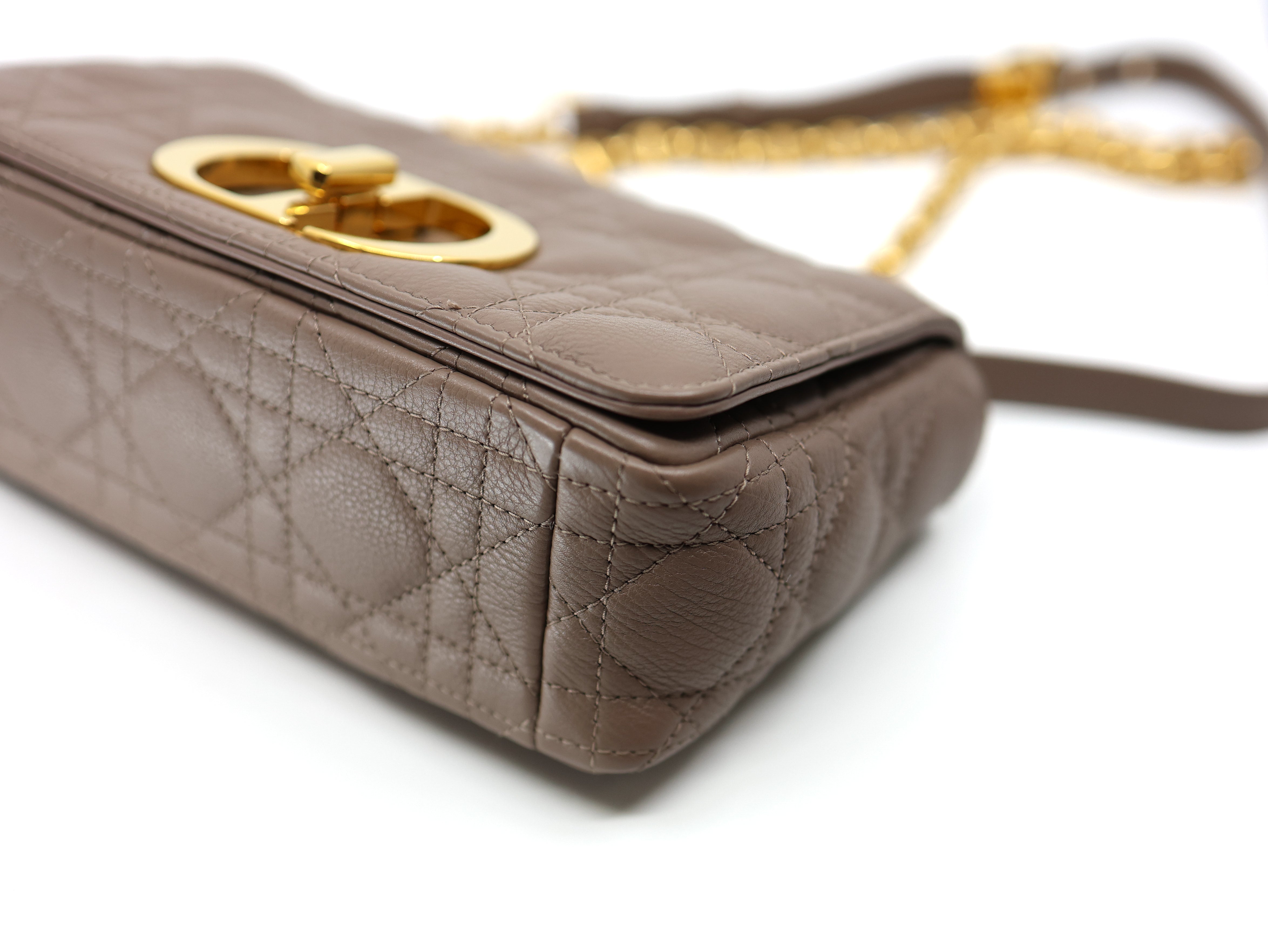 Christian Dior Caro Bag Taupe Calfskin Cannage Small