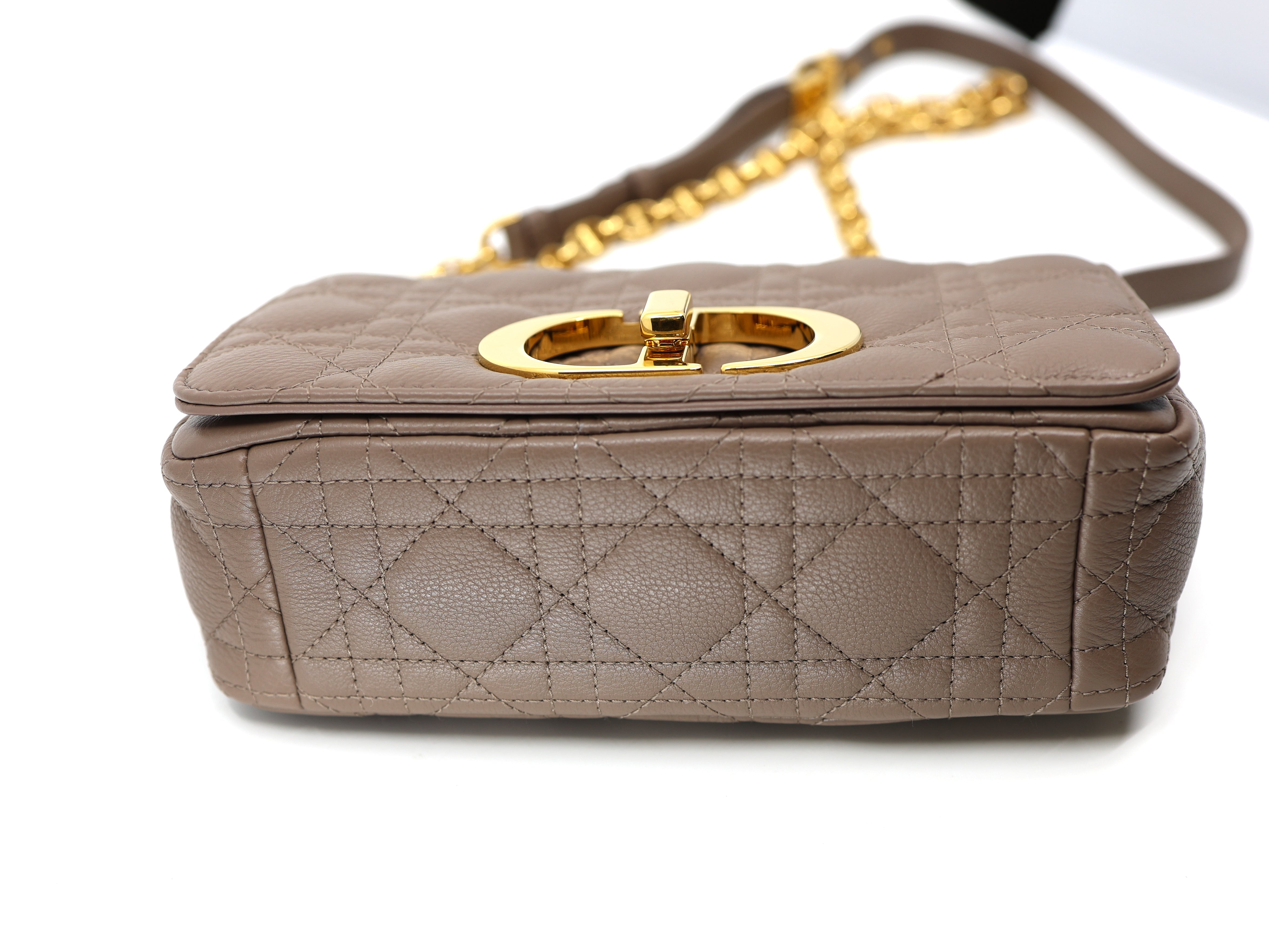 Christian Dior Caro Bag Taupe Calfskin Cannage Small