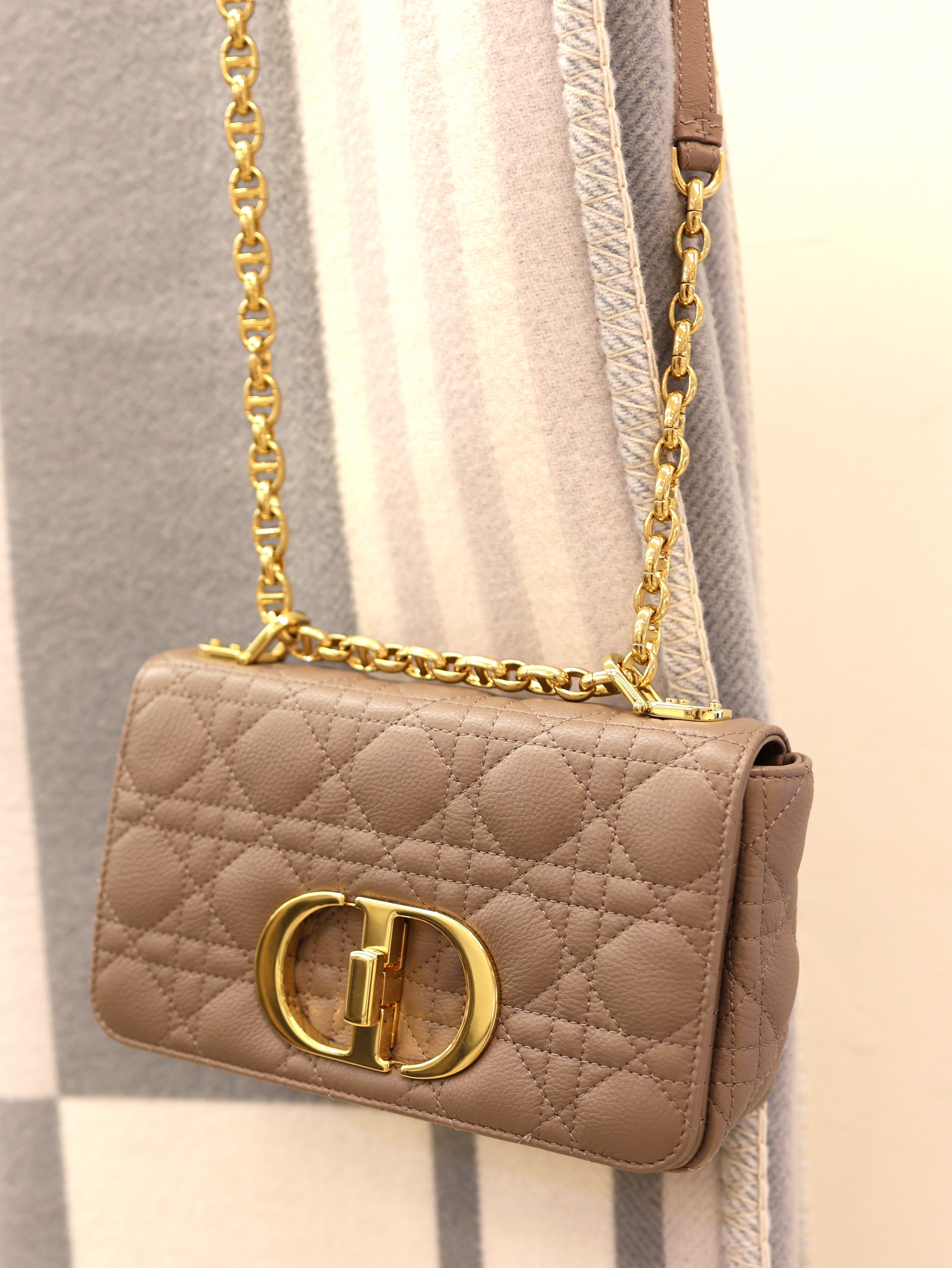 Christian Dior Caro Bag Taupe Calfskin Cannage Small