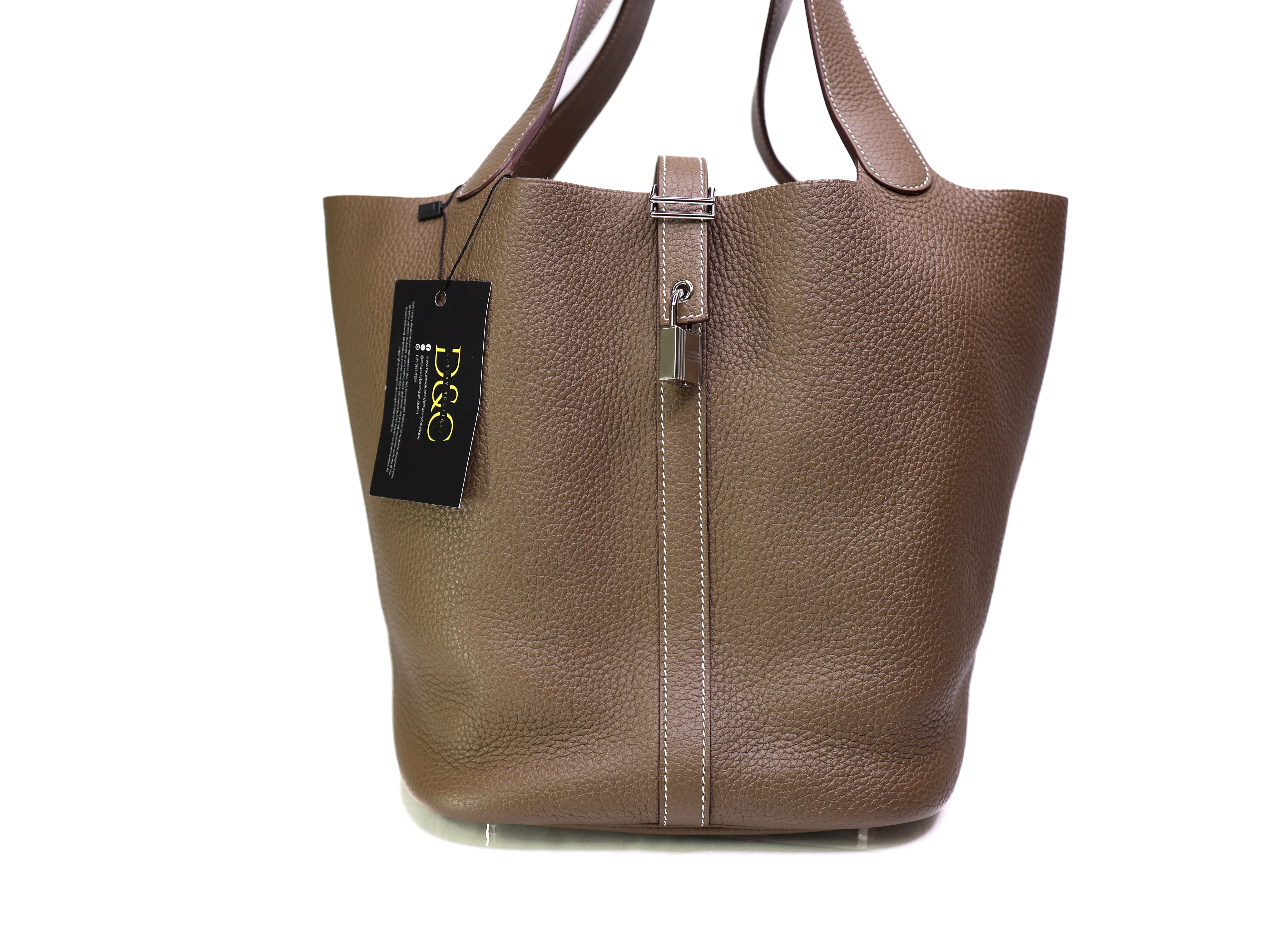 Hermes Taurillon Clemence Picotin Lock 26 GM Etoupe