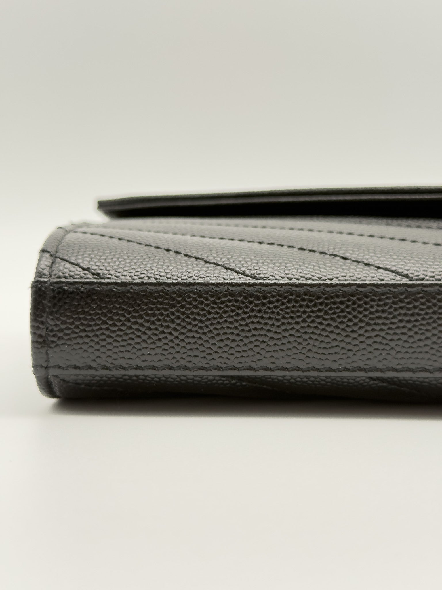 Yves Saint Laurent Black Quilted Grained Leather Envelope Wallet on Chain