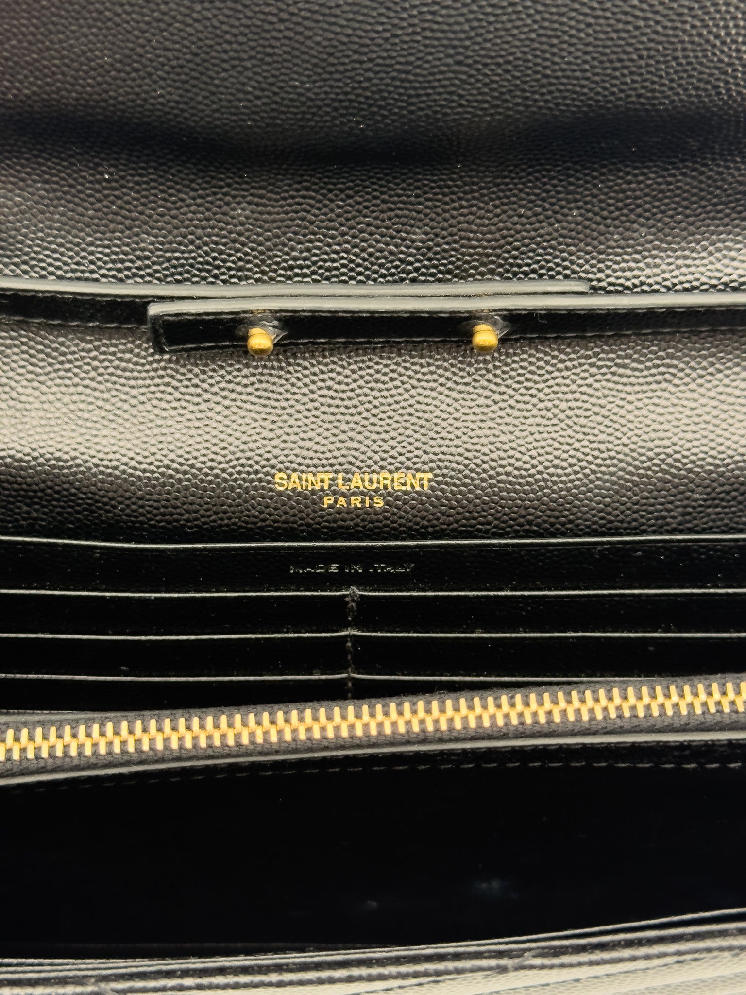 Yves Saint Laurent Black Quilted Grained Leather Envelope Wallet on Chain