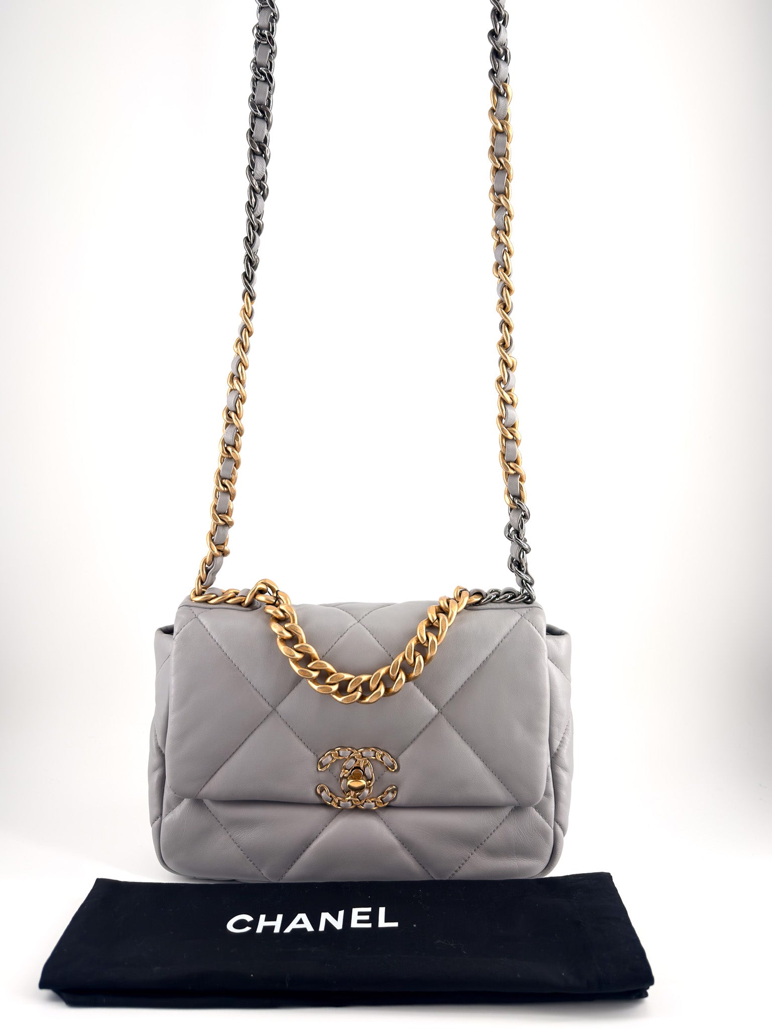 Chanel 19 Flap Small 21B Grey Lambskin