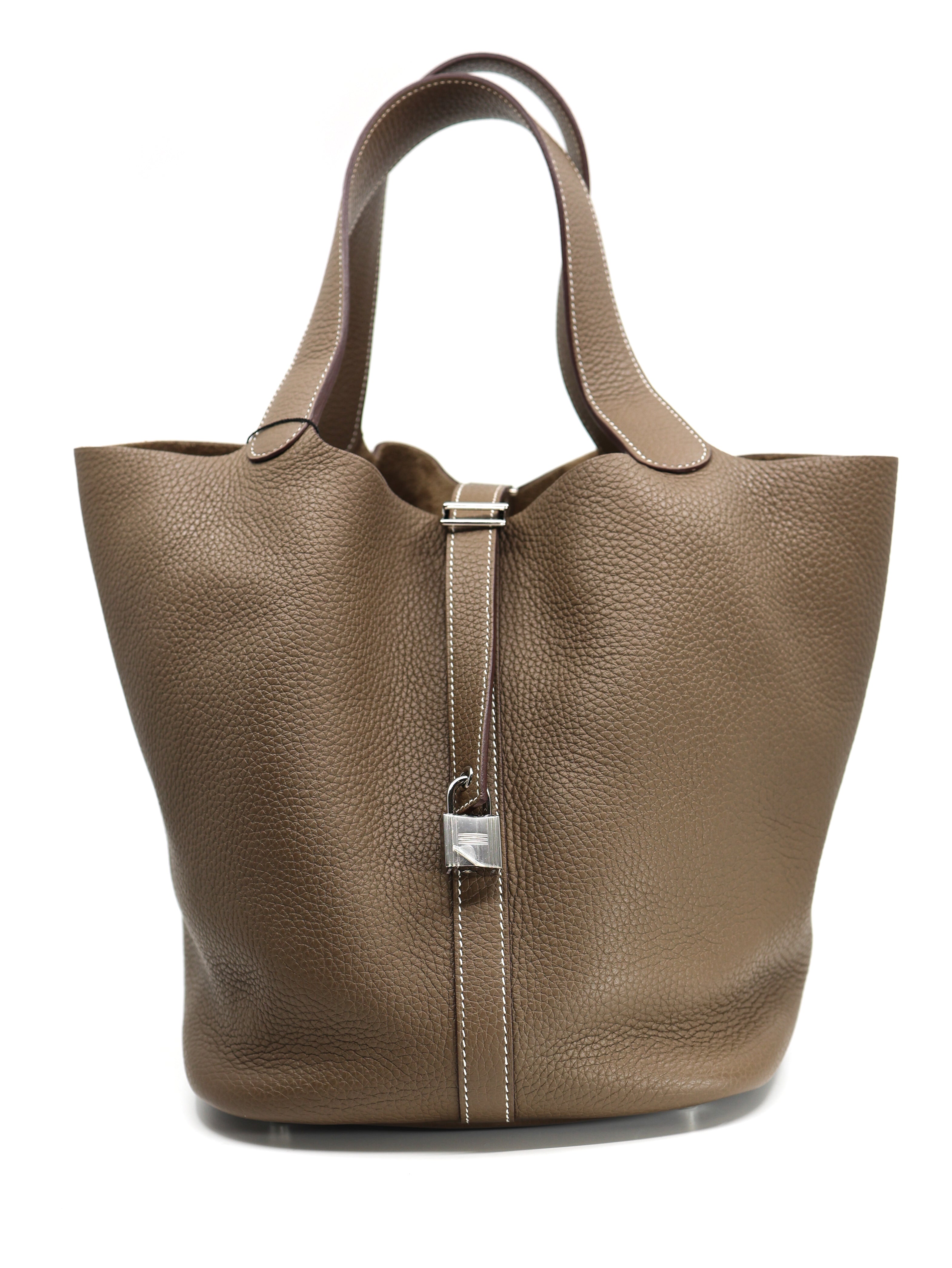 Hermes Taurillon Clemence Picotin Lock 26 GM Etoupe