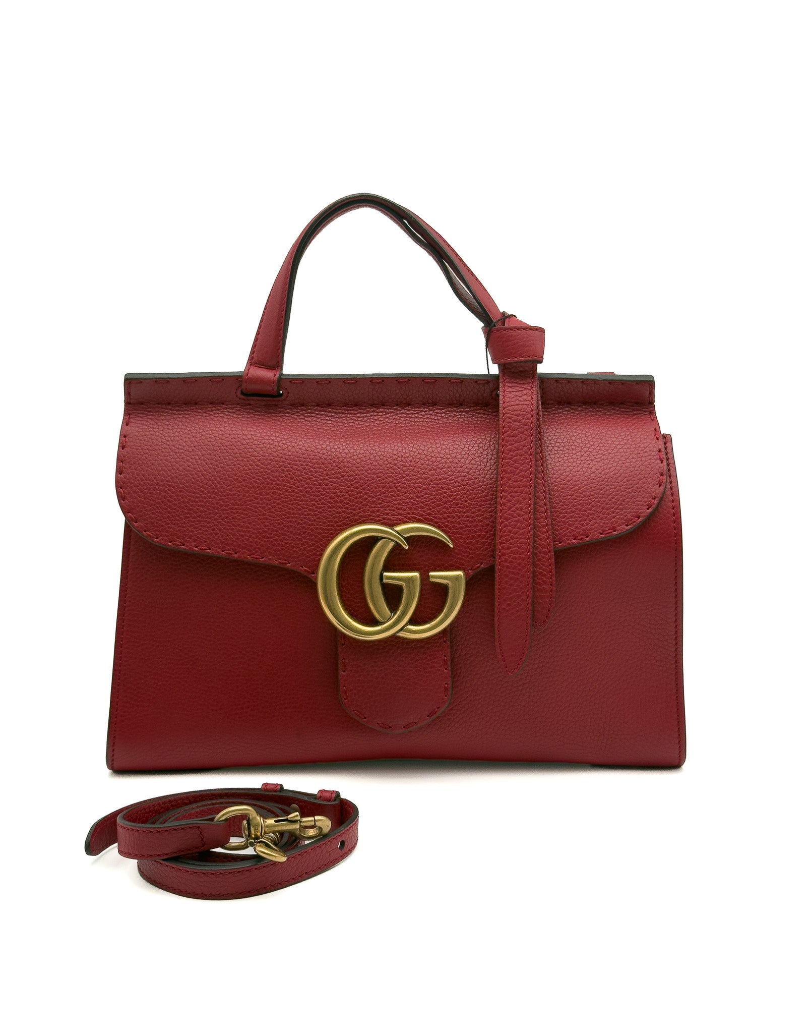 Gucci Marmont Top Handle Bag Red Pebbled Small