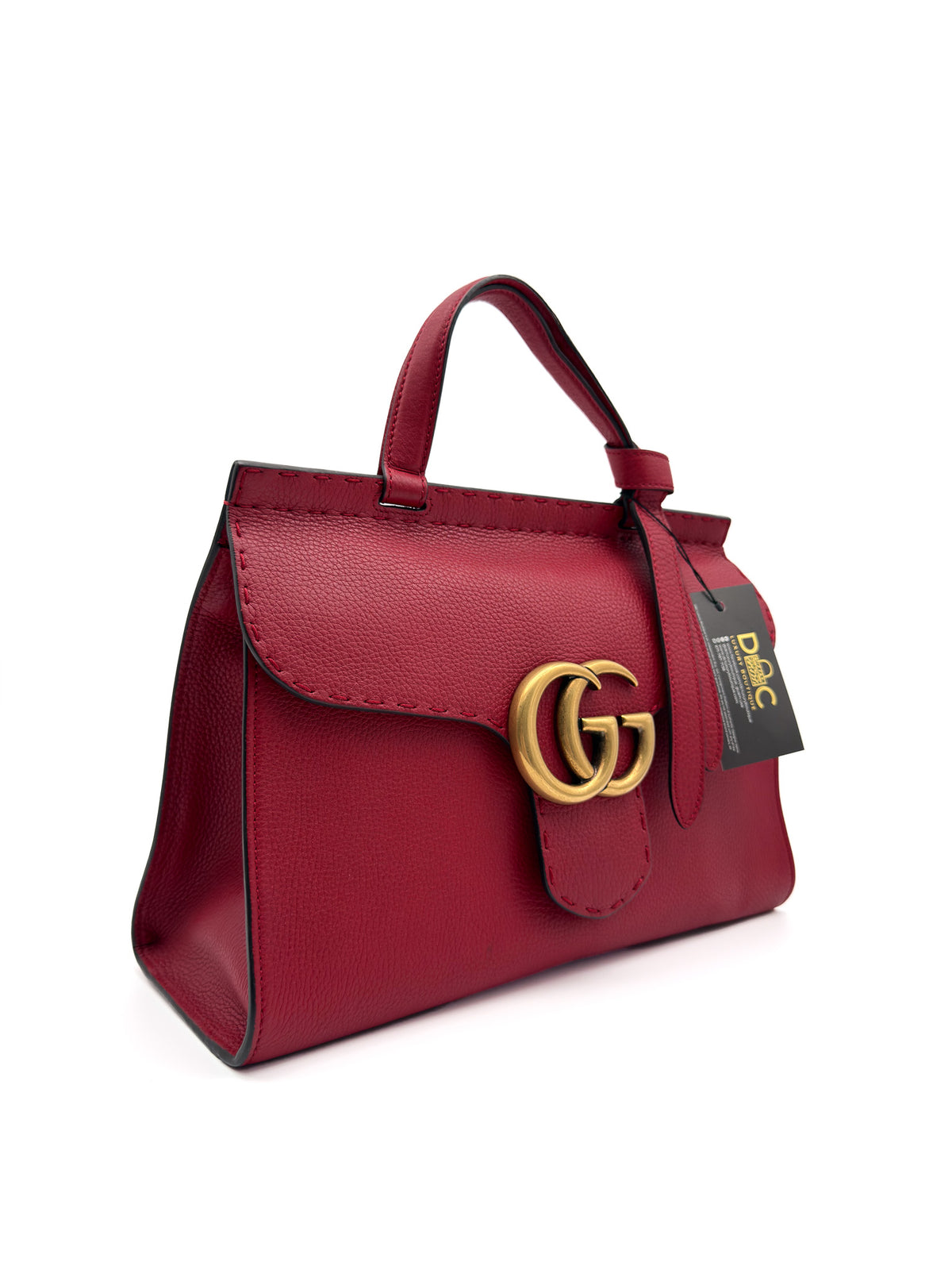 Gucci Marmont Top Handle Bag Red Pebbled Small