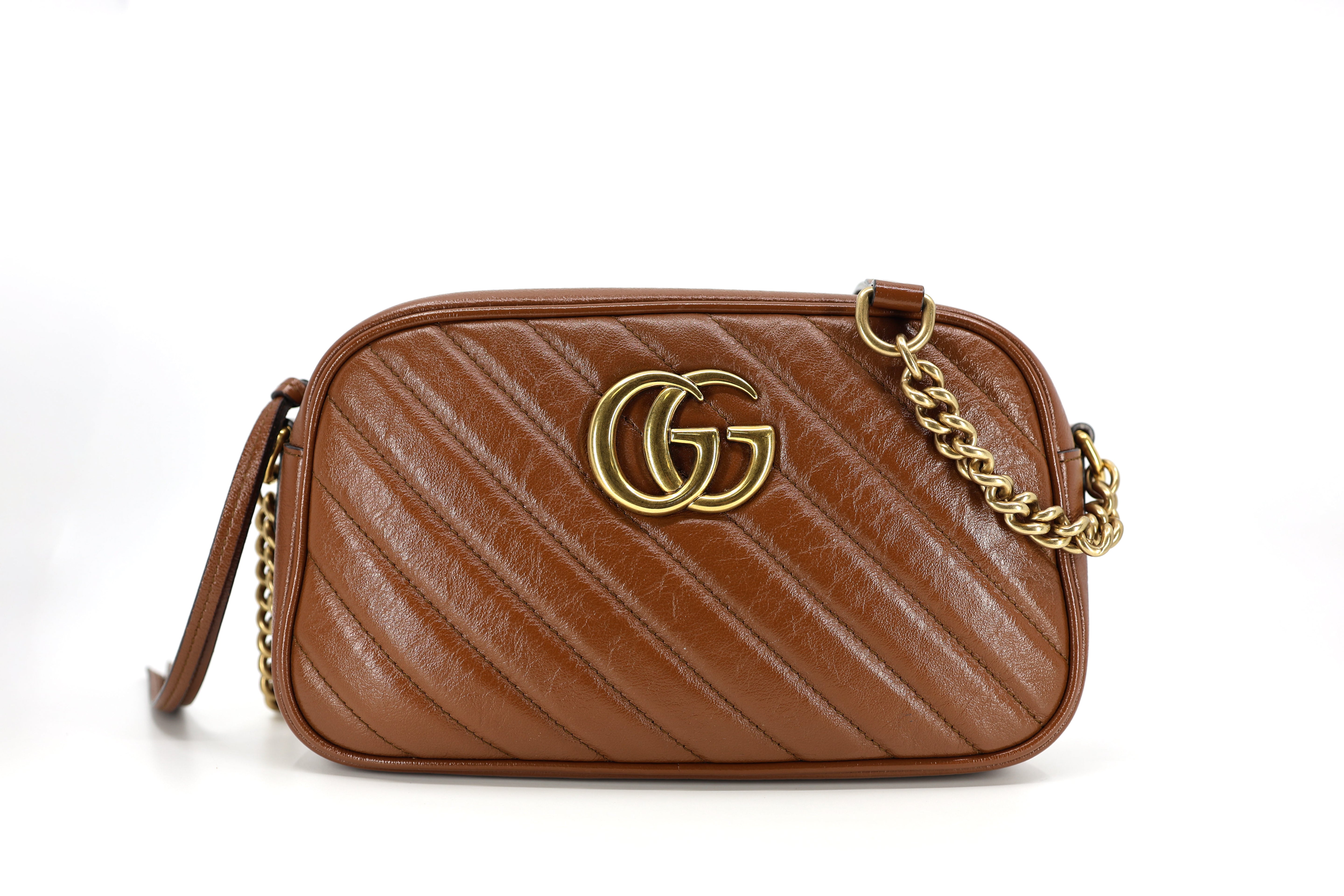 Gucci GG Marmont Glazed Calfskin Small Chain Shoulder Bag Cuir