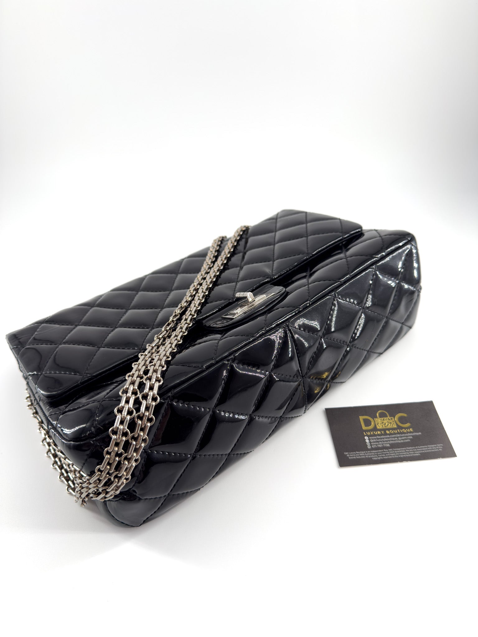 Chanel Black Quilted Patent Leather 2.55 Classic 227 Flap Bag