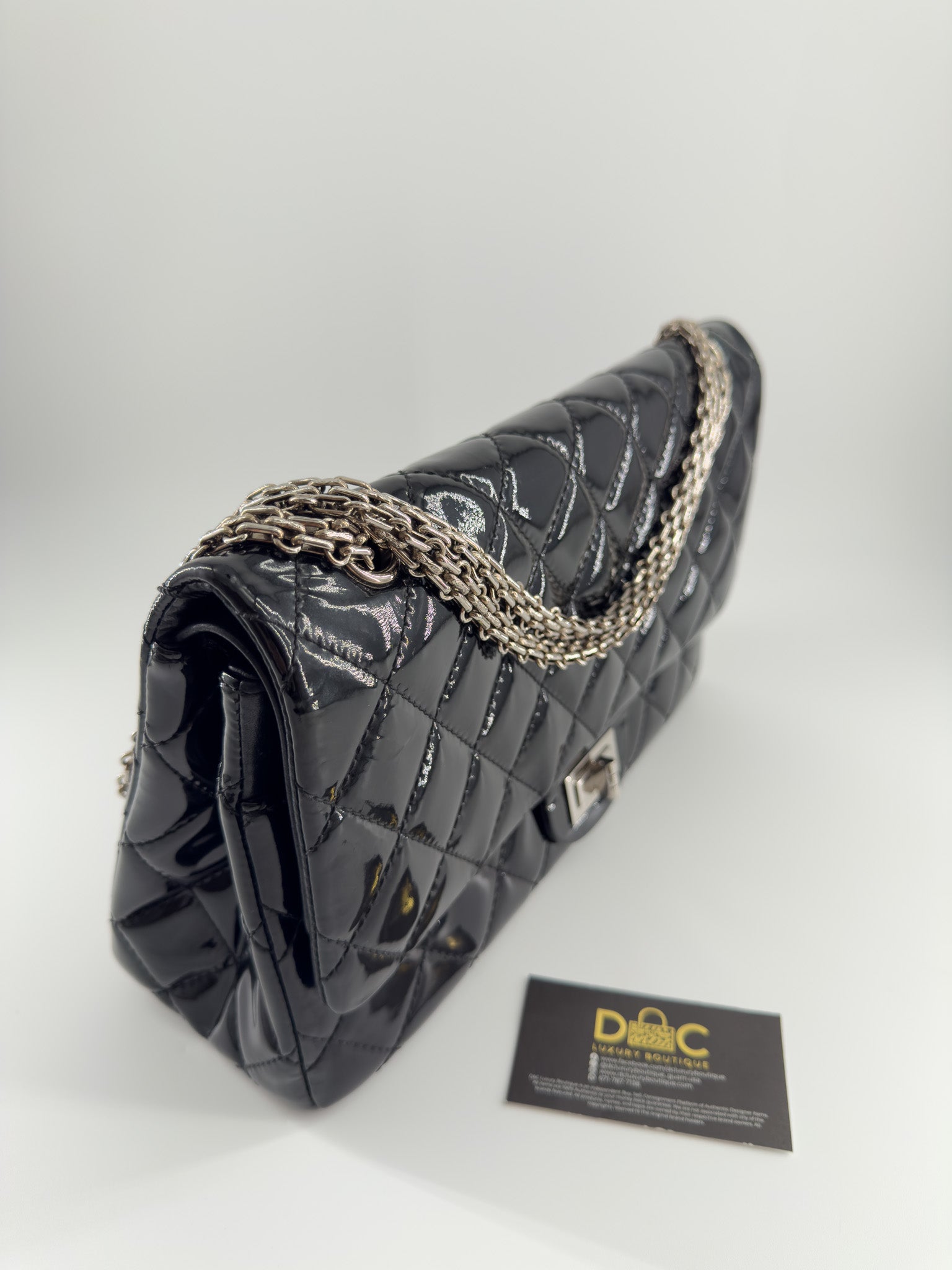 Chanel Black Quilted Patent Leather 2.55 Classic 227 Flap Bag