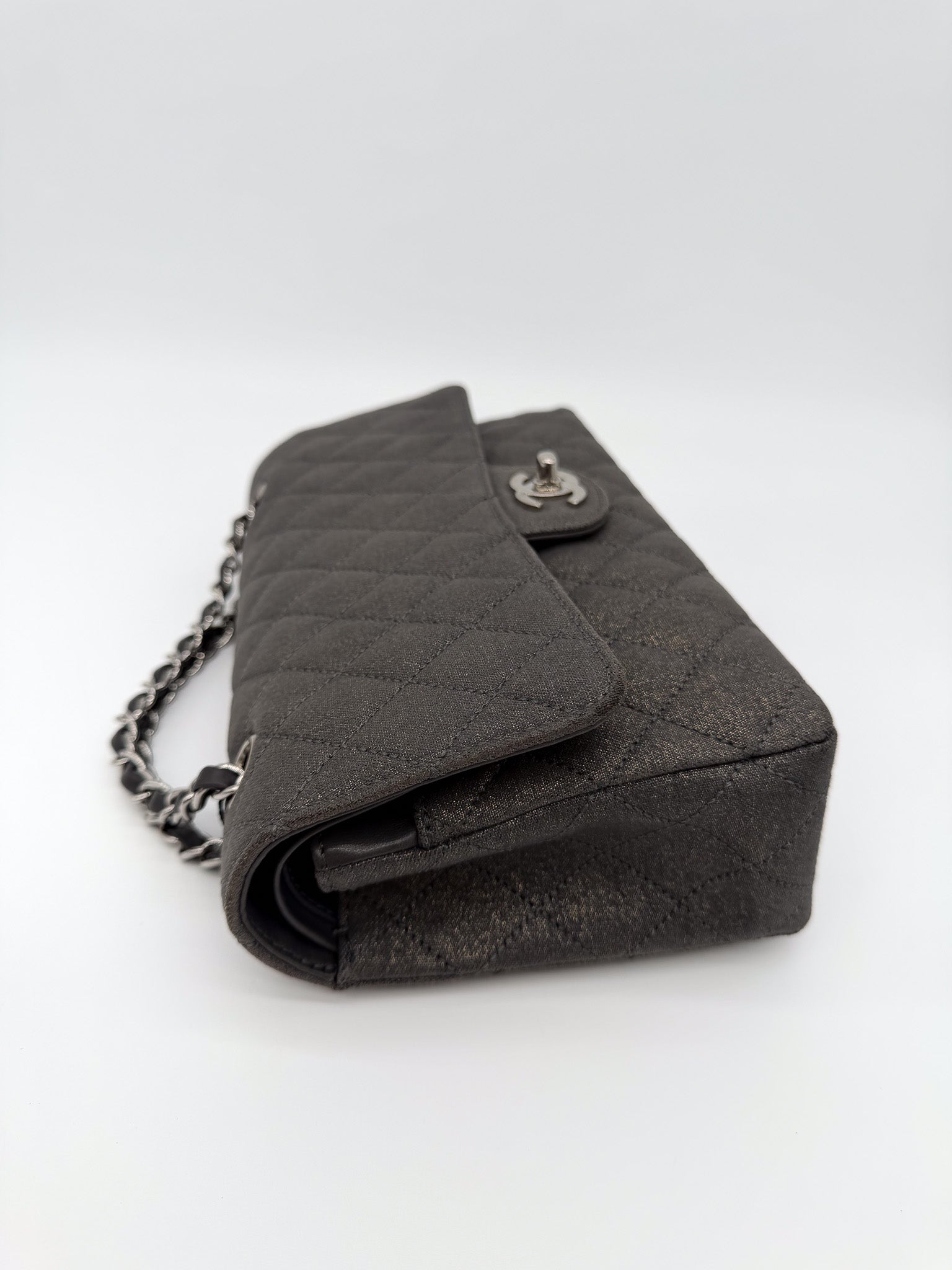 Chanel Denim Classic Double Flap Bag in Metallic Grey