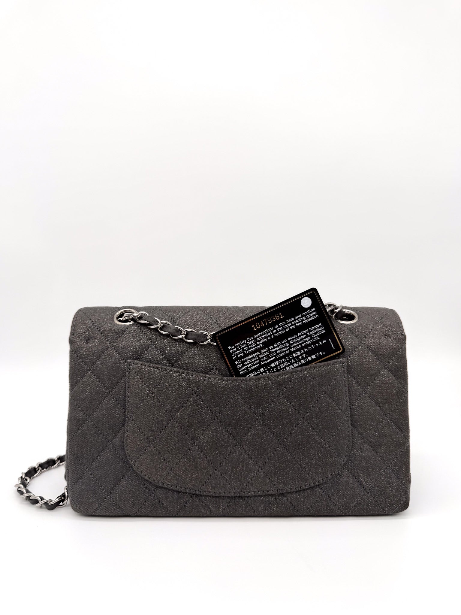 Chanel Denim Classic Double Flap Bag in Metallic Grey