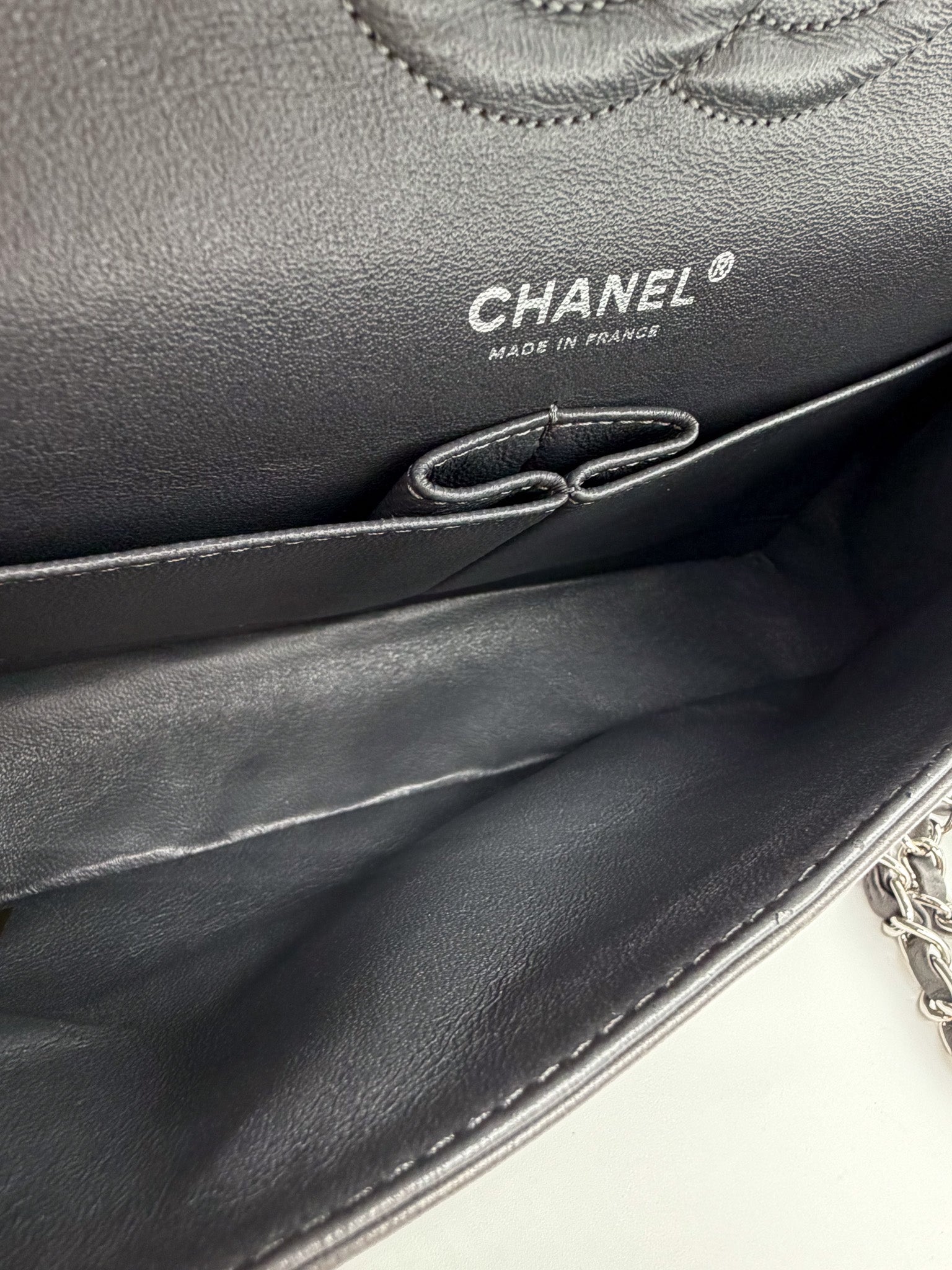 Chanel Denim Classic Double Flap Bag in Metallic Grey