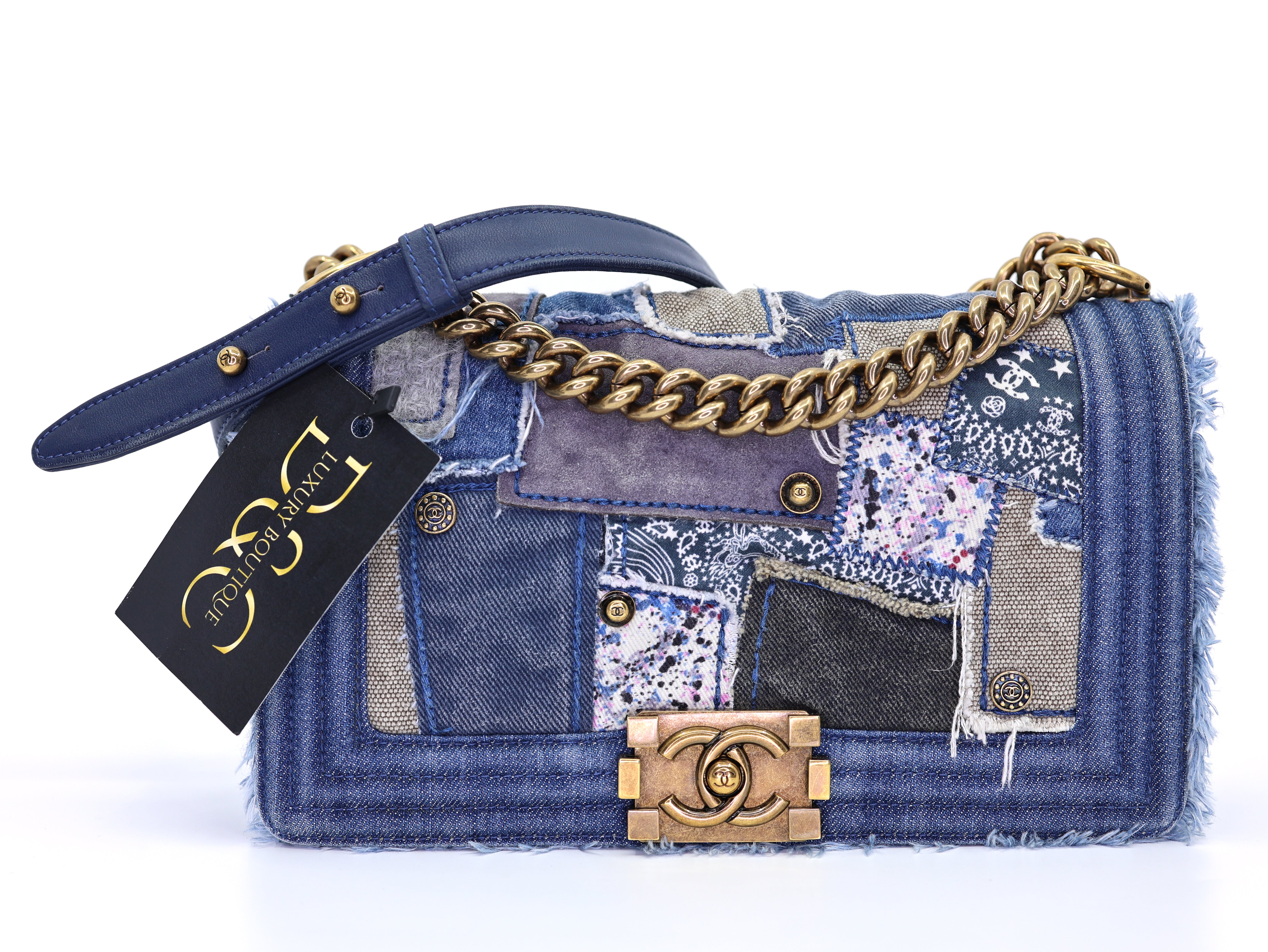 Chanel Denim Patchwork Medium Boy Flap Blue