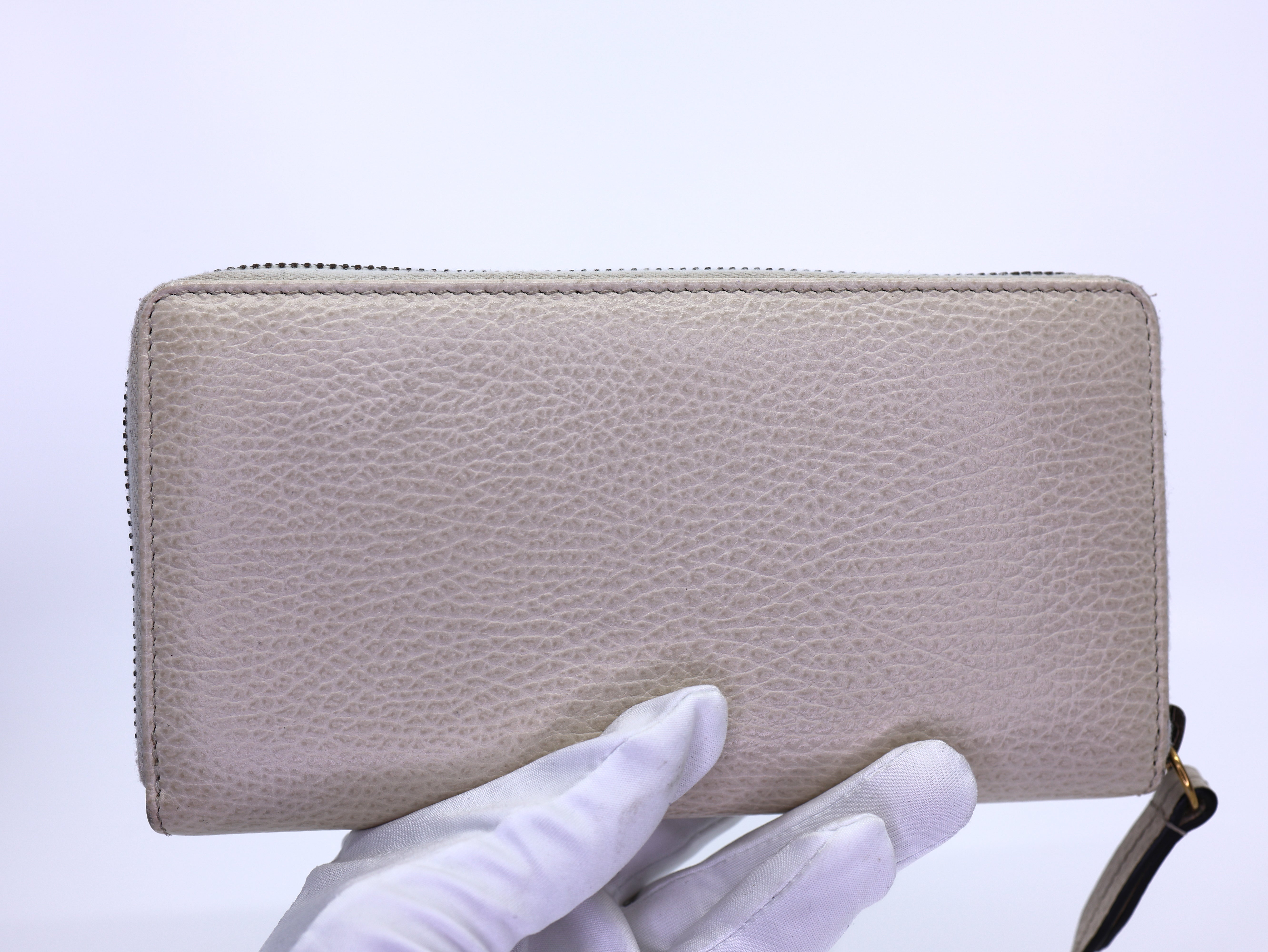 Gucci Calfskin GG Marmont Bow Zip Around Wallet Ivory