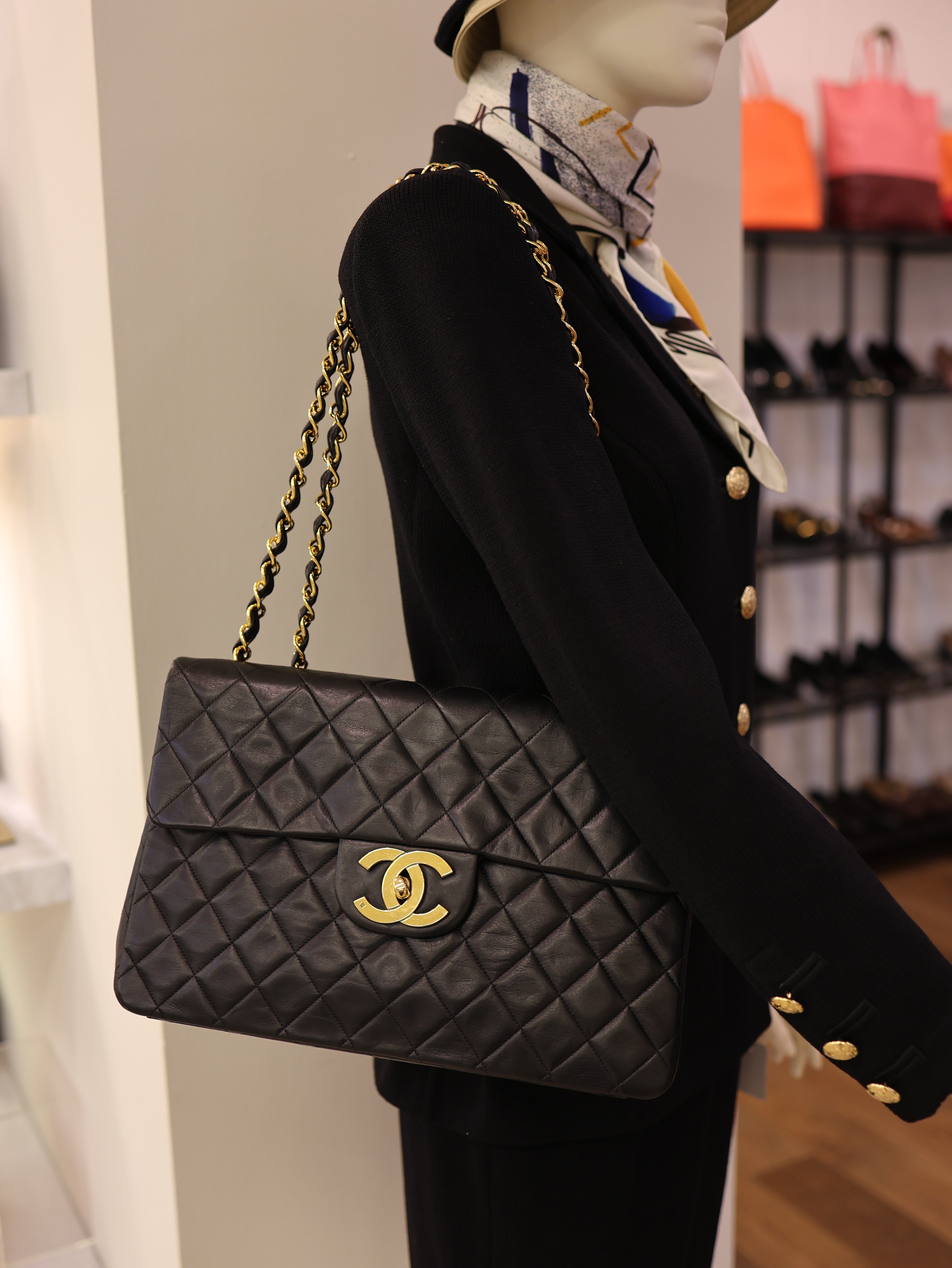 Chanel Vintage Lambskin Quilted XL Jumbo Single Flap Black