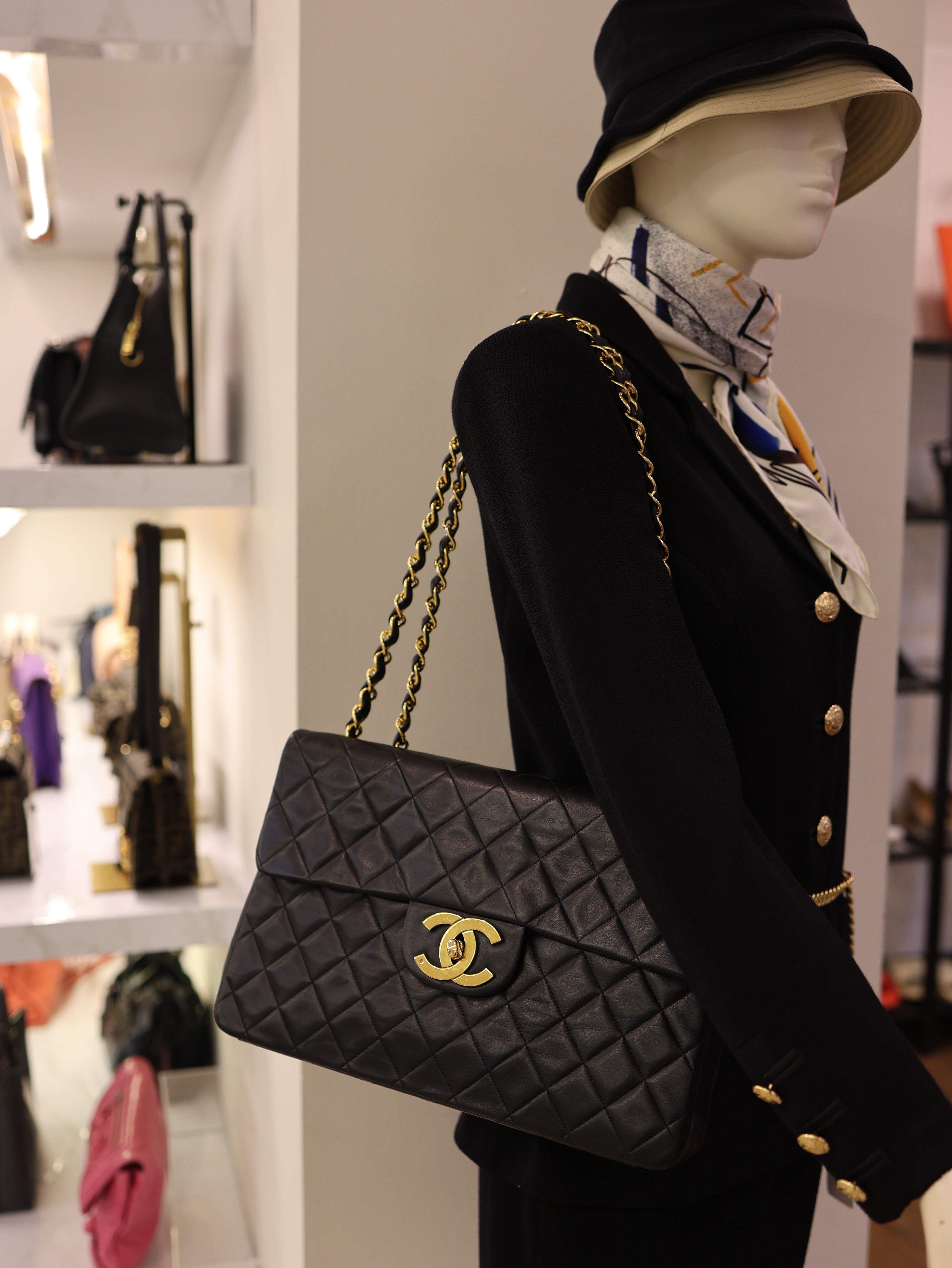Chanel Vintage Lambskin Quilted XL Jumbo Single Flap Black