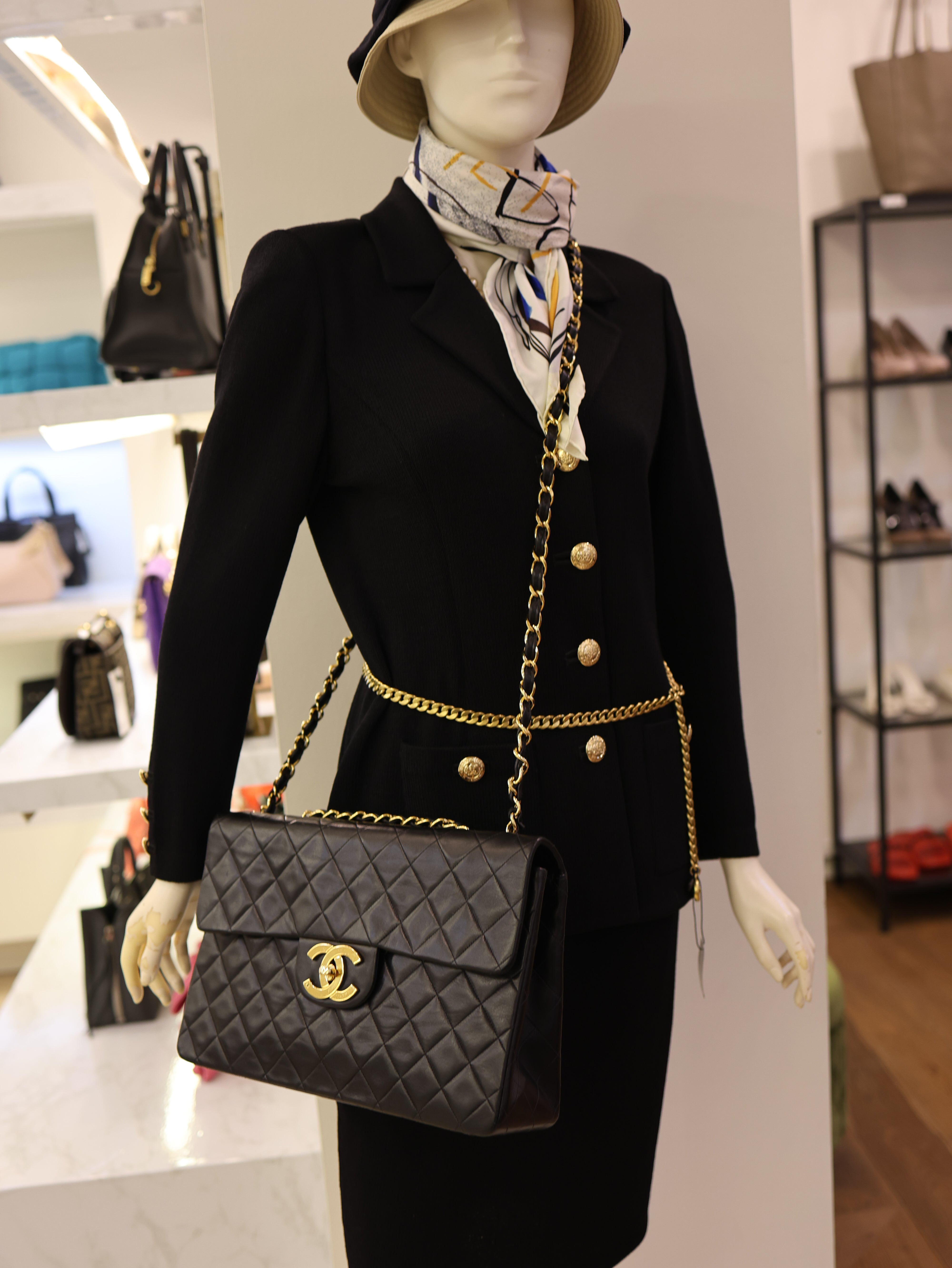 Chanel Vintage Lambskin Quilted XL Jumbo Single Flap Black