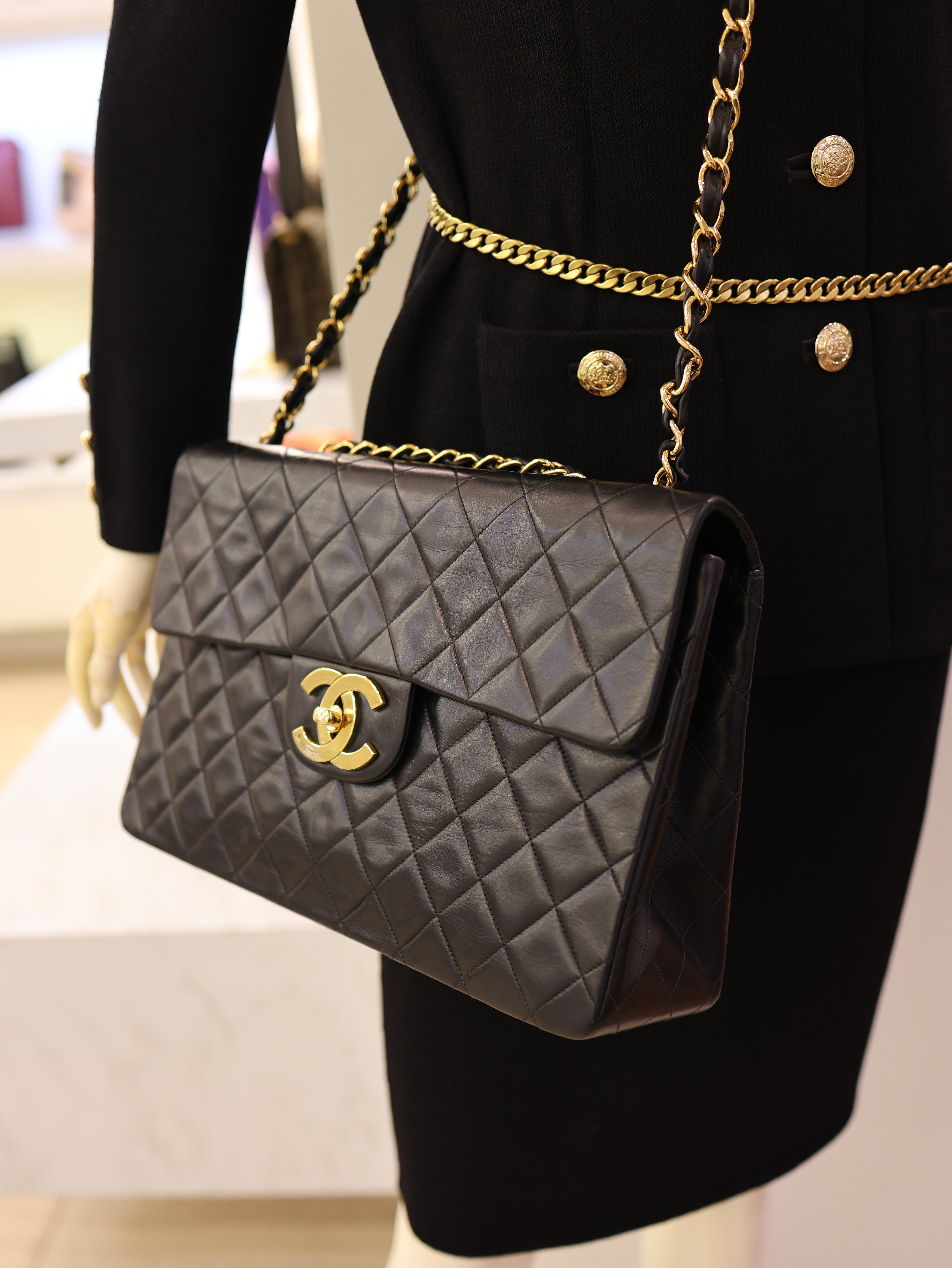 Chanel Vintage Lambskin Quilted XL Jumbo Single Flap Black