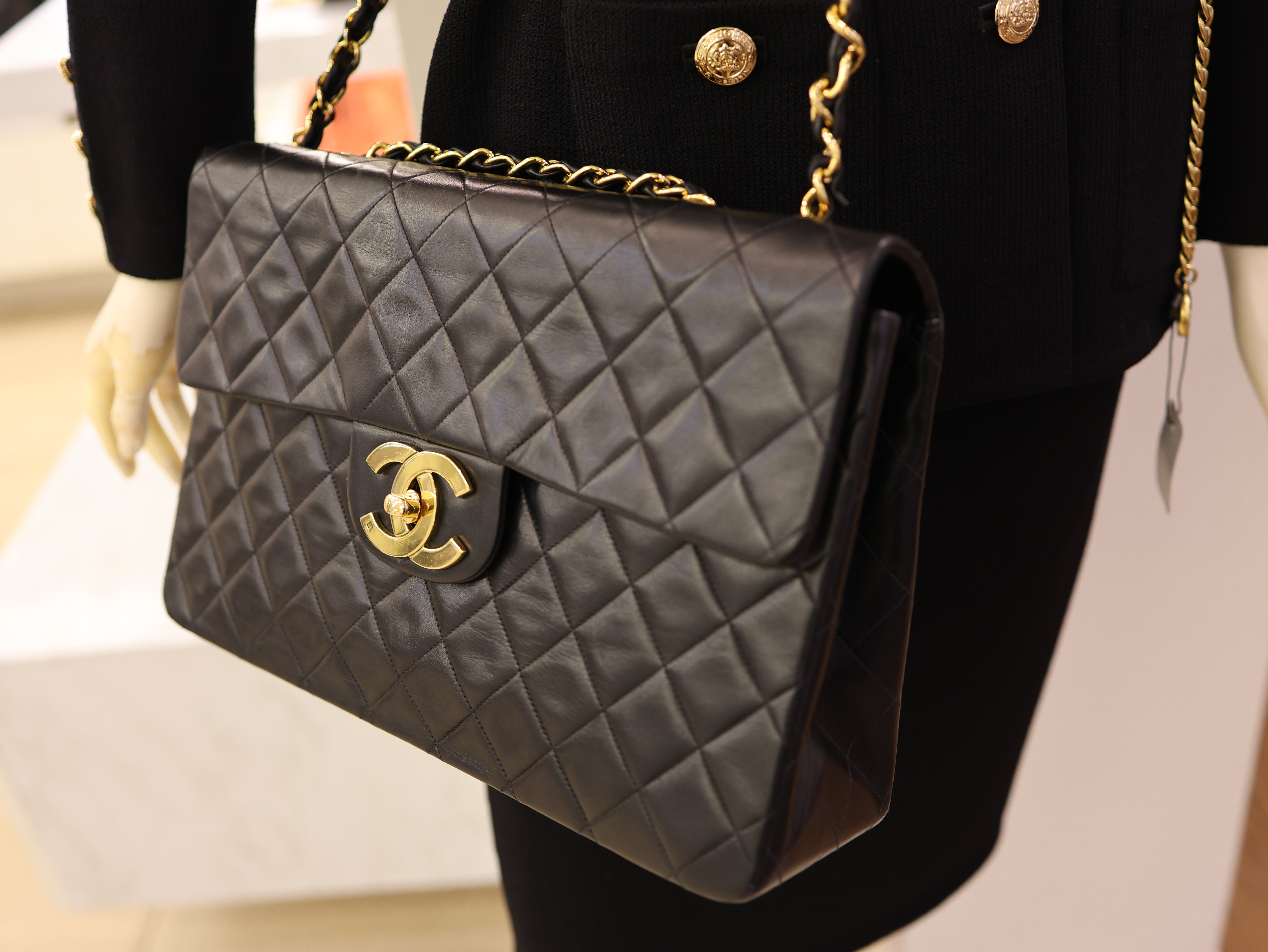 Chanel Vintage Lambskin Quilted XL Jumbo Single Flap Black