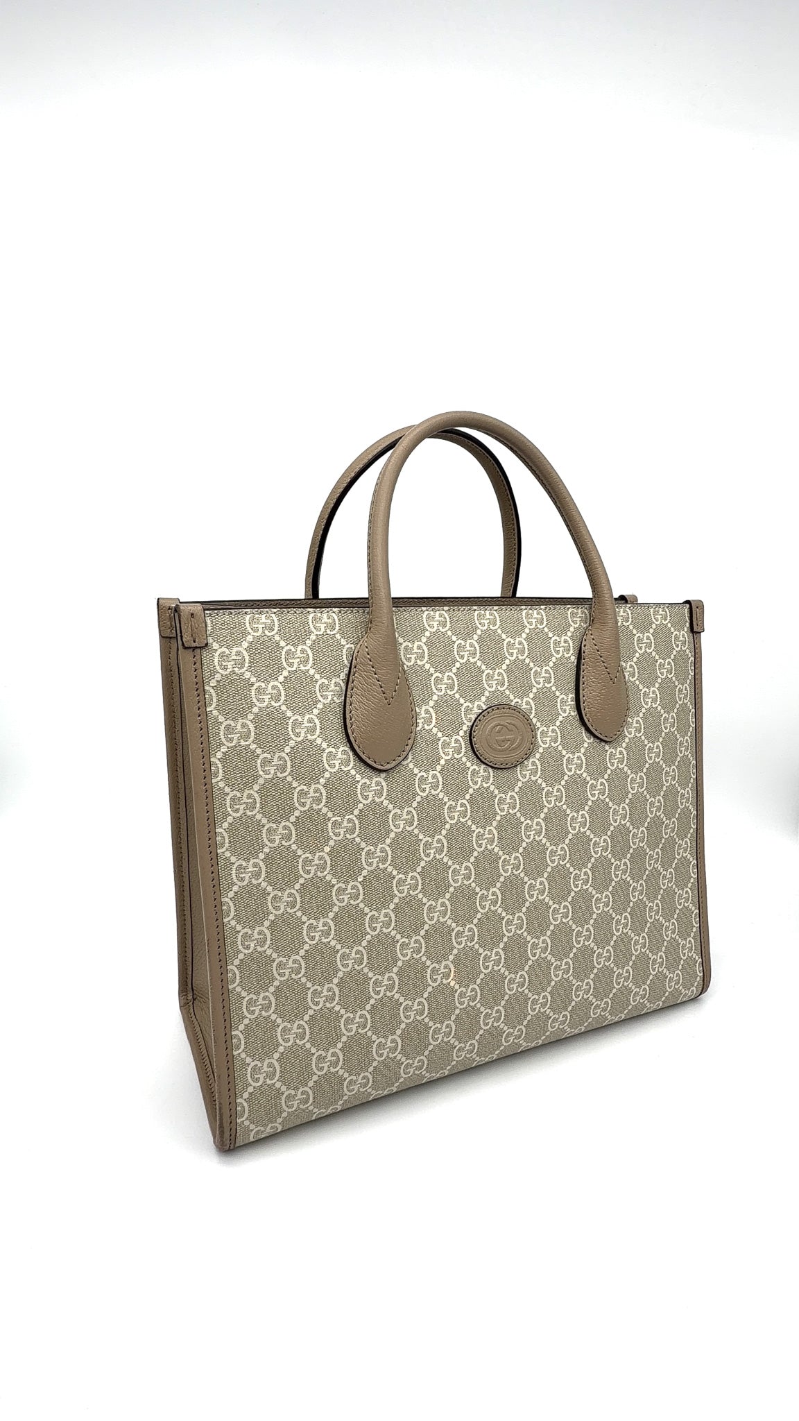 Gucci GG Supreme Monogram Textured Dollar Calfskin Interlocking G Tote Bag