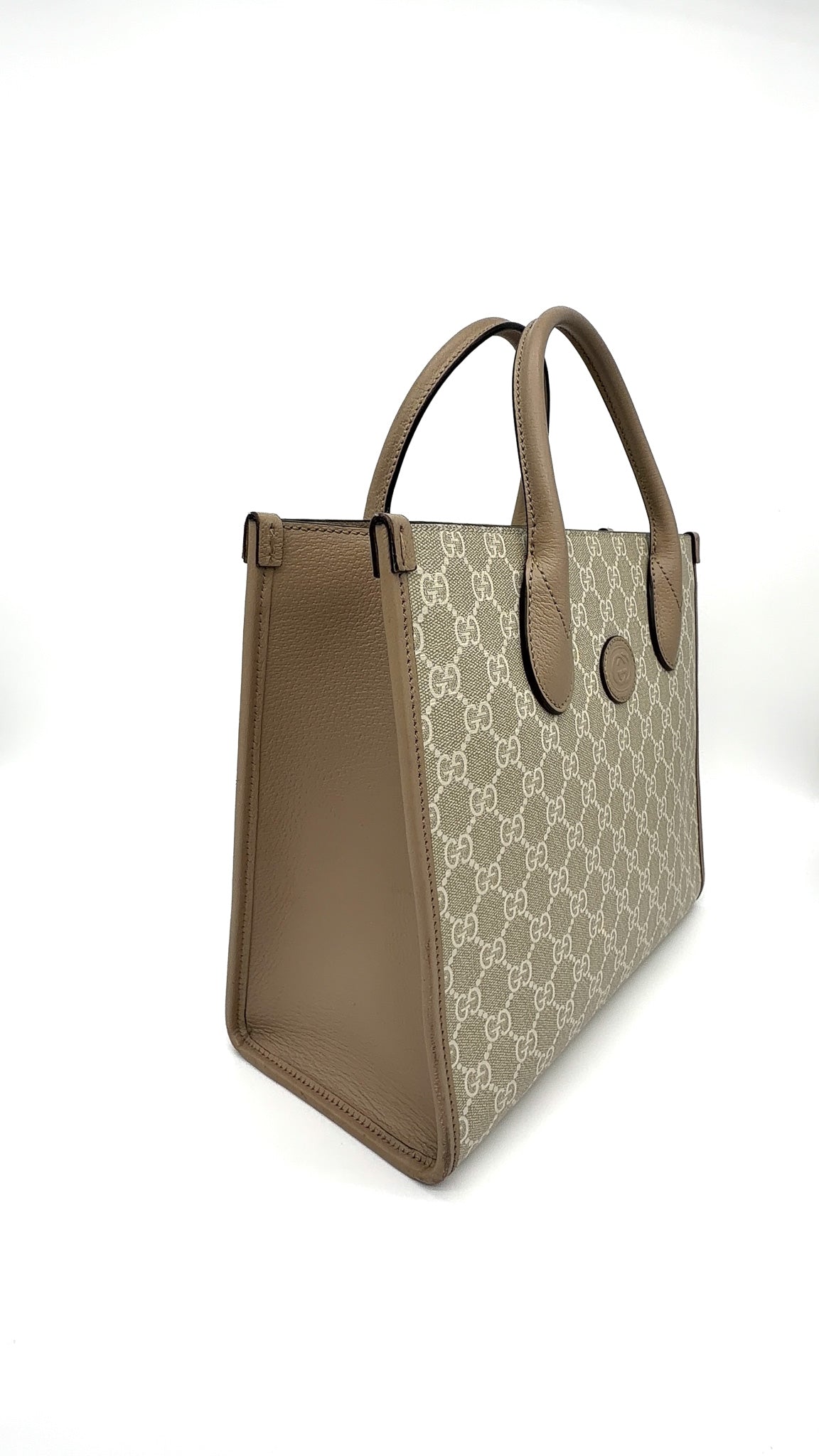 Gucci GG Supreme Monogram Textured Dollar Calfskin Interlocking G Tote Bag