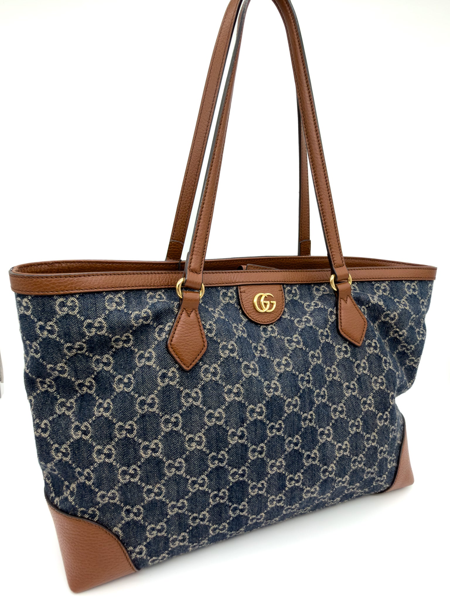 Gucci Denim Blue Tea GG Monogram Medium Ophidia Shopping Tote