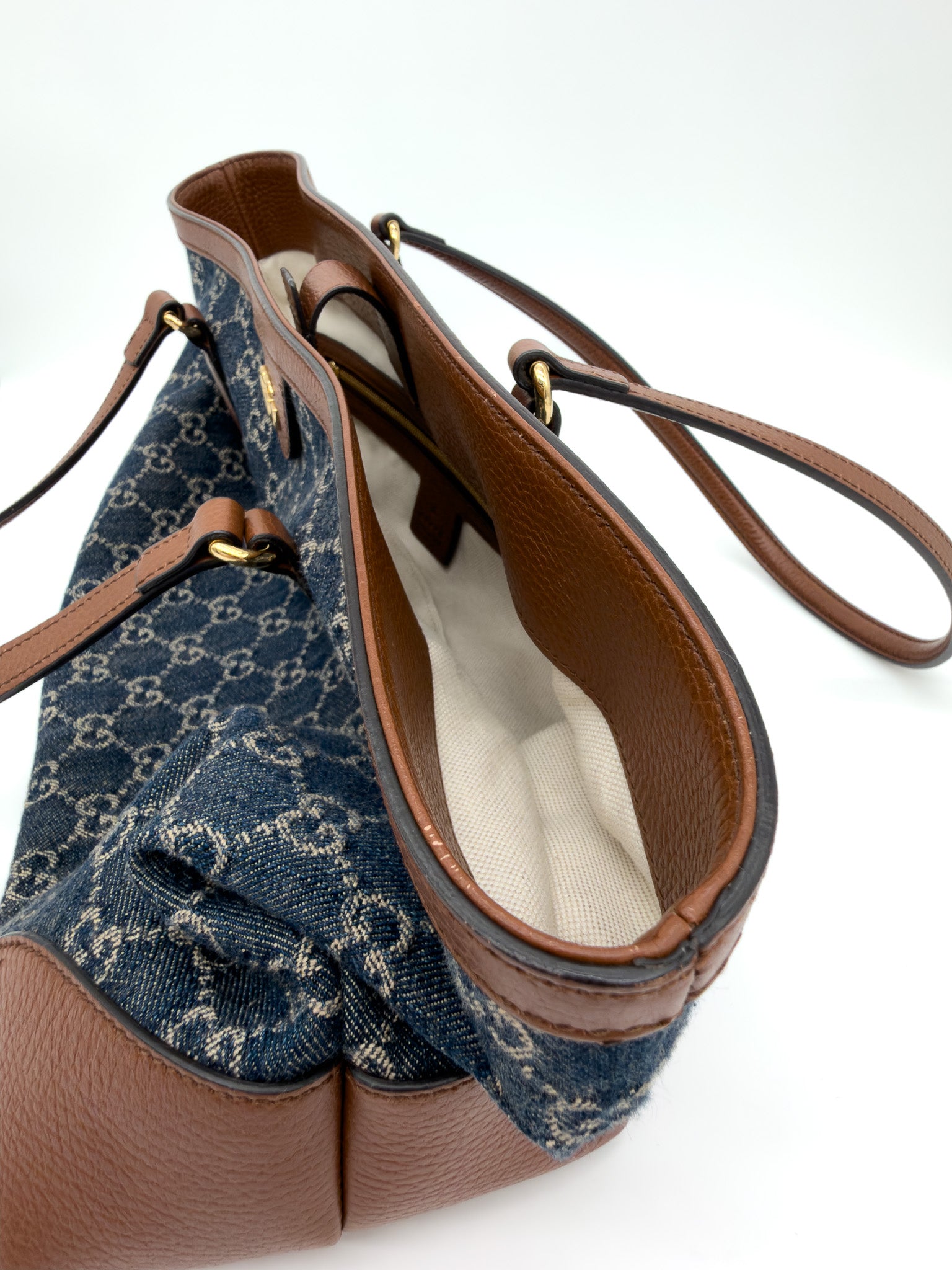 Gucci Denim Blue Tea GG Monogram Medium Ophidia Shopping Tote