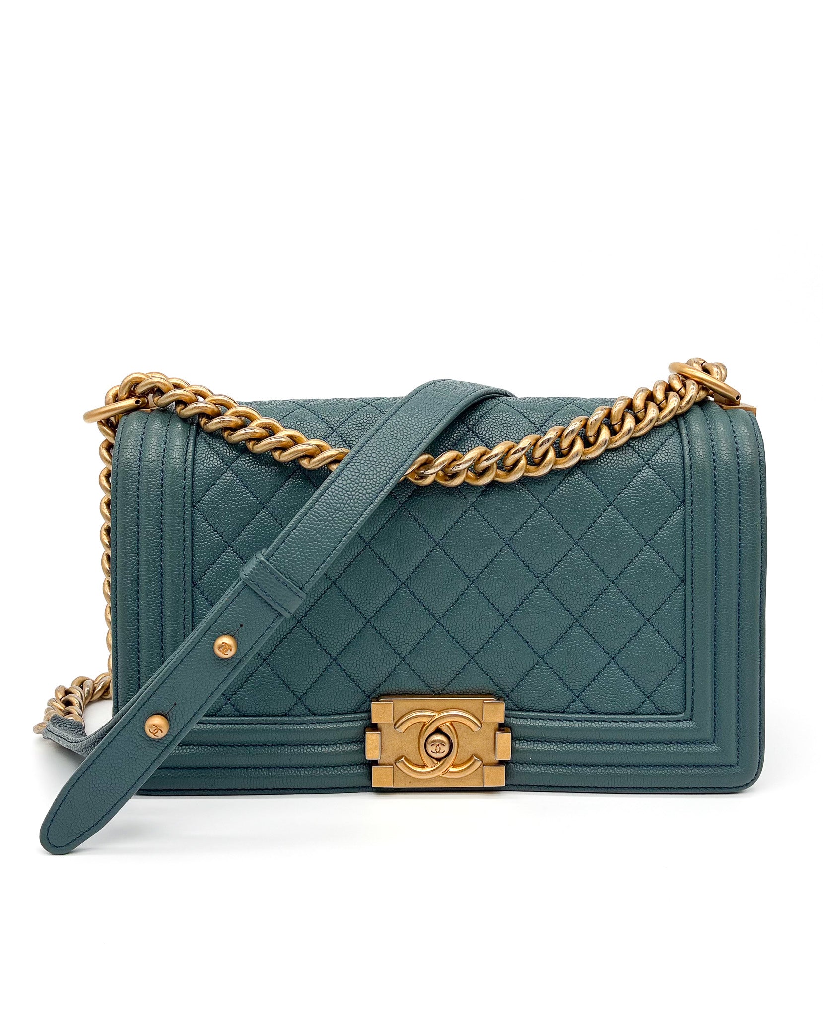 Chanel Caviar Quilted Medium Boy Flap Turquoise
