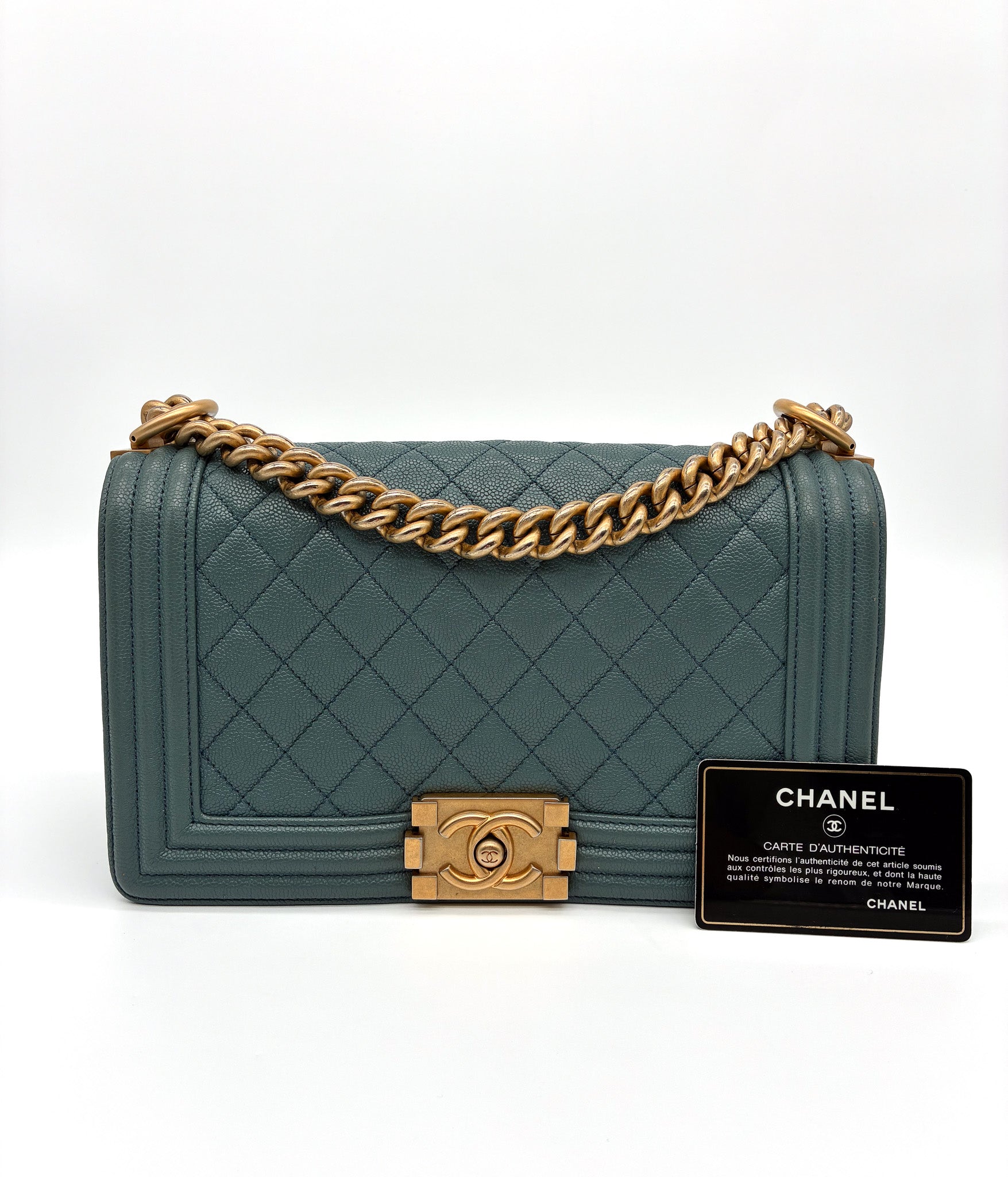 Chanel Caviar Quilted Medium Boy Flap Turquoise