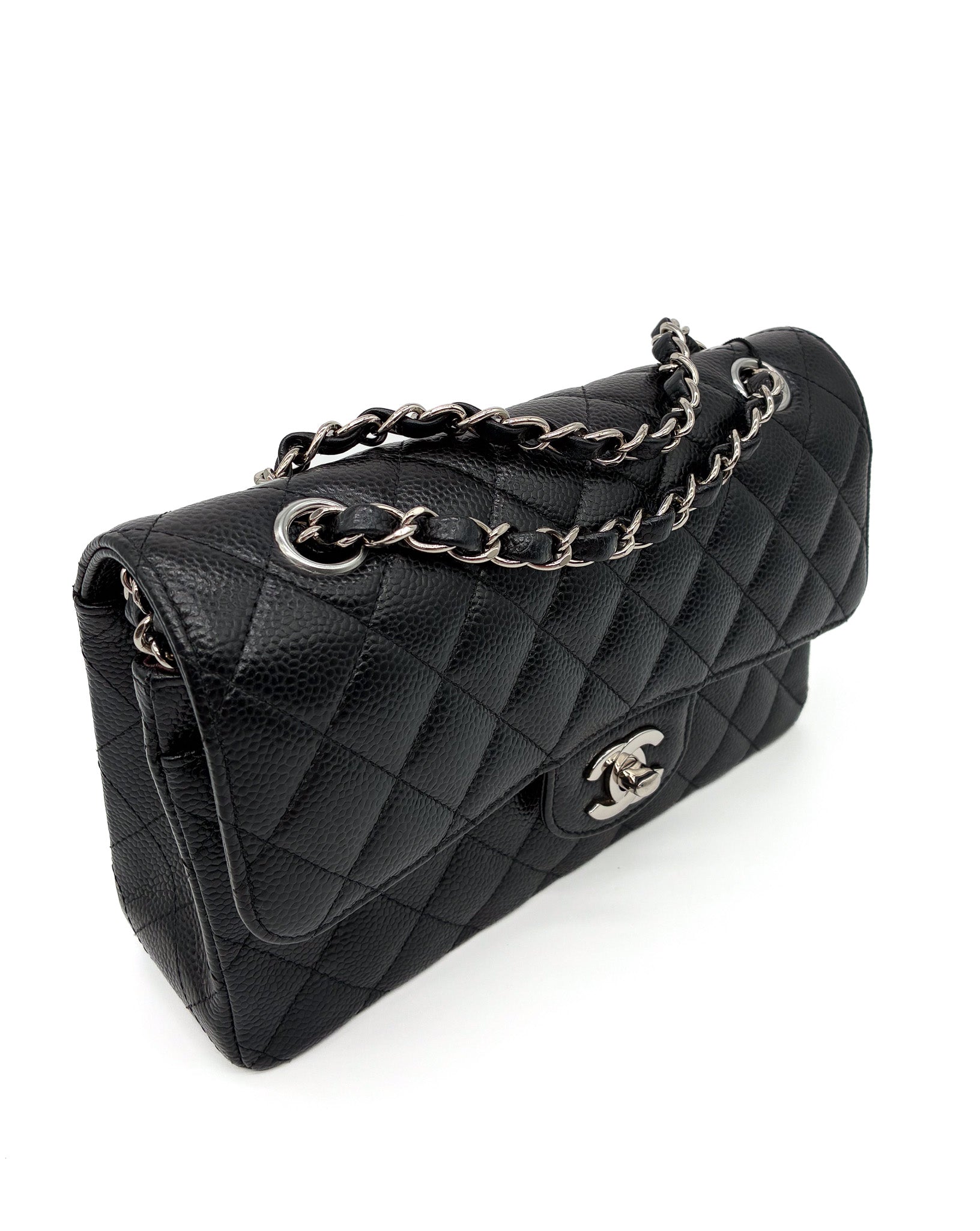 Chanel Small Classic Double Flap Black Caviar Silver Hardware