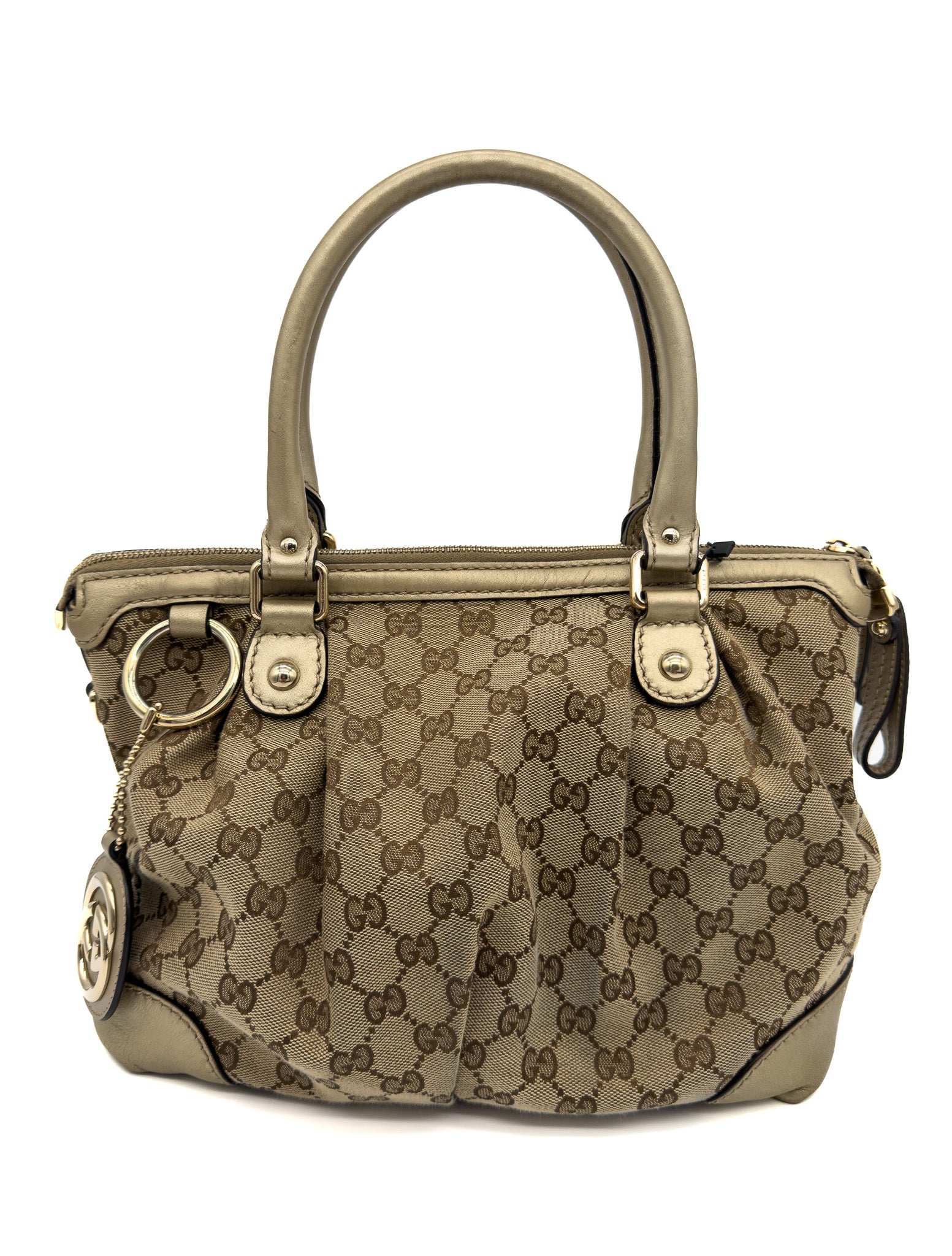 Gucci Monogram Medium Sukey Top Handle Bag Golden Beige