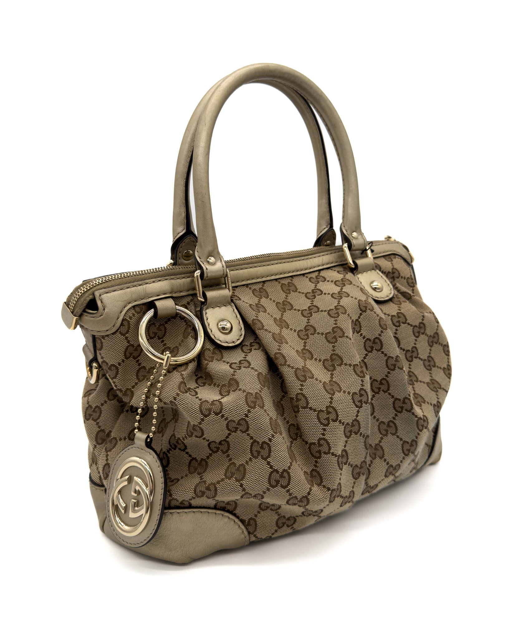 Gucci Monogram Medium Sukey Top Handle Bag Golden Beige