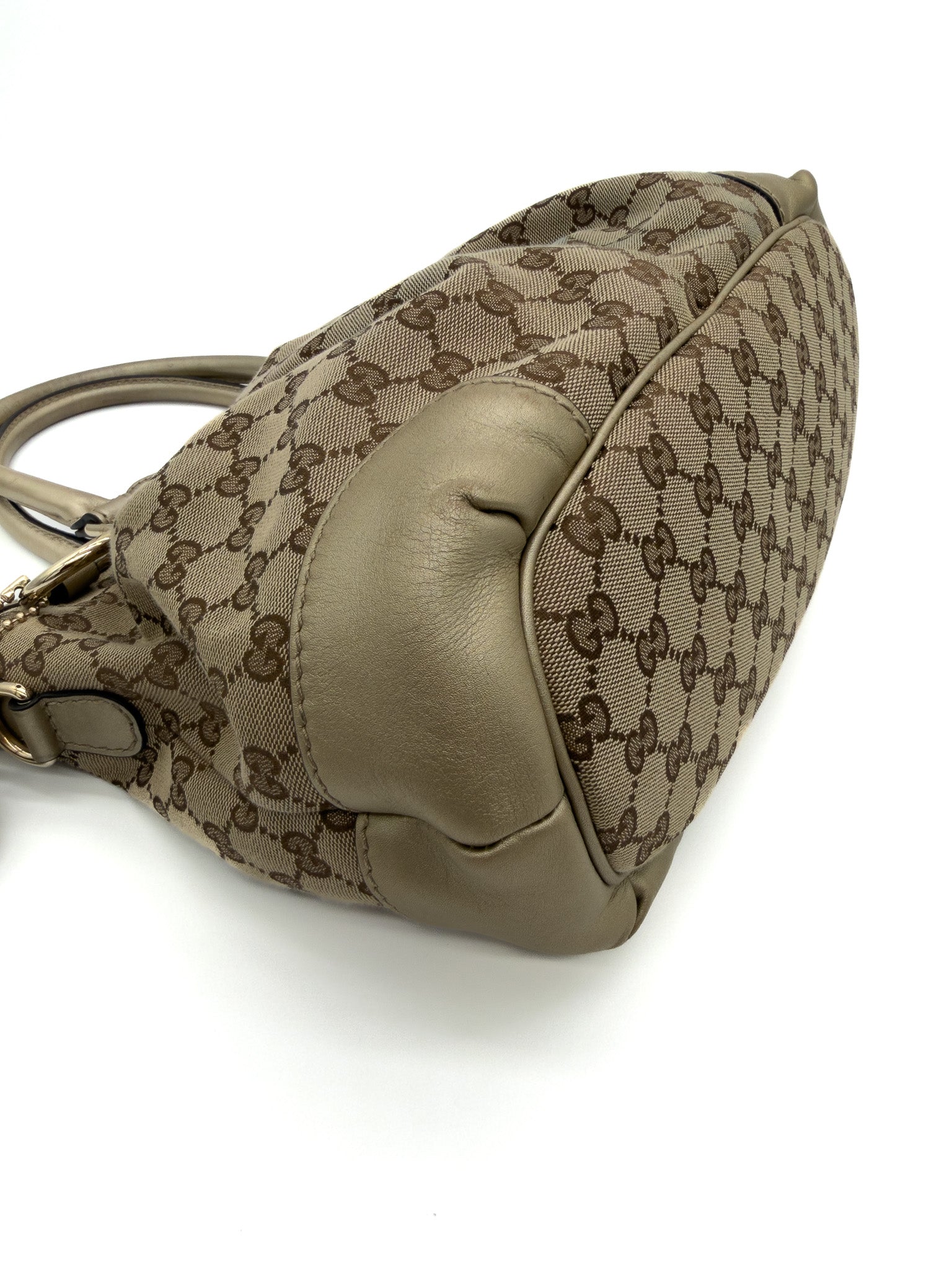 Gucci Monogram Medium Sukey Top Handle Bag Golden Beige
